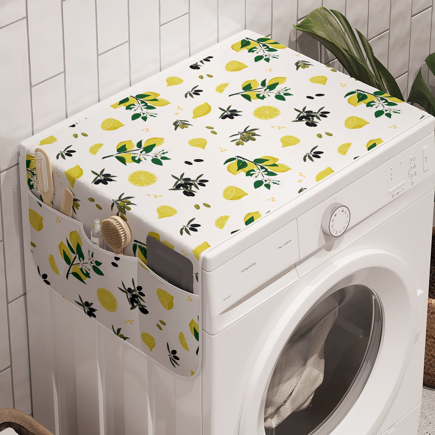 Sommer-Art Abakuhaus Waschmaschine für Badorganizer Anti-Rutsch-Stoffabdeckung Zitronen und Trockner, Frischer Zitrus