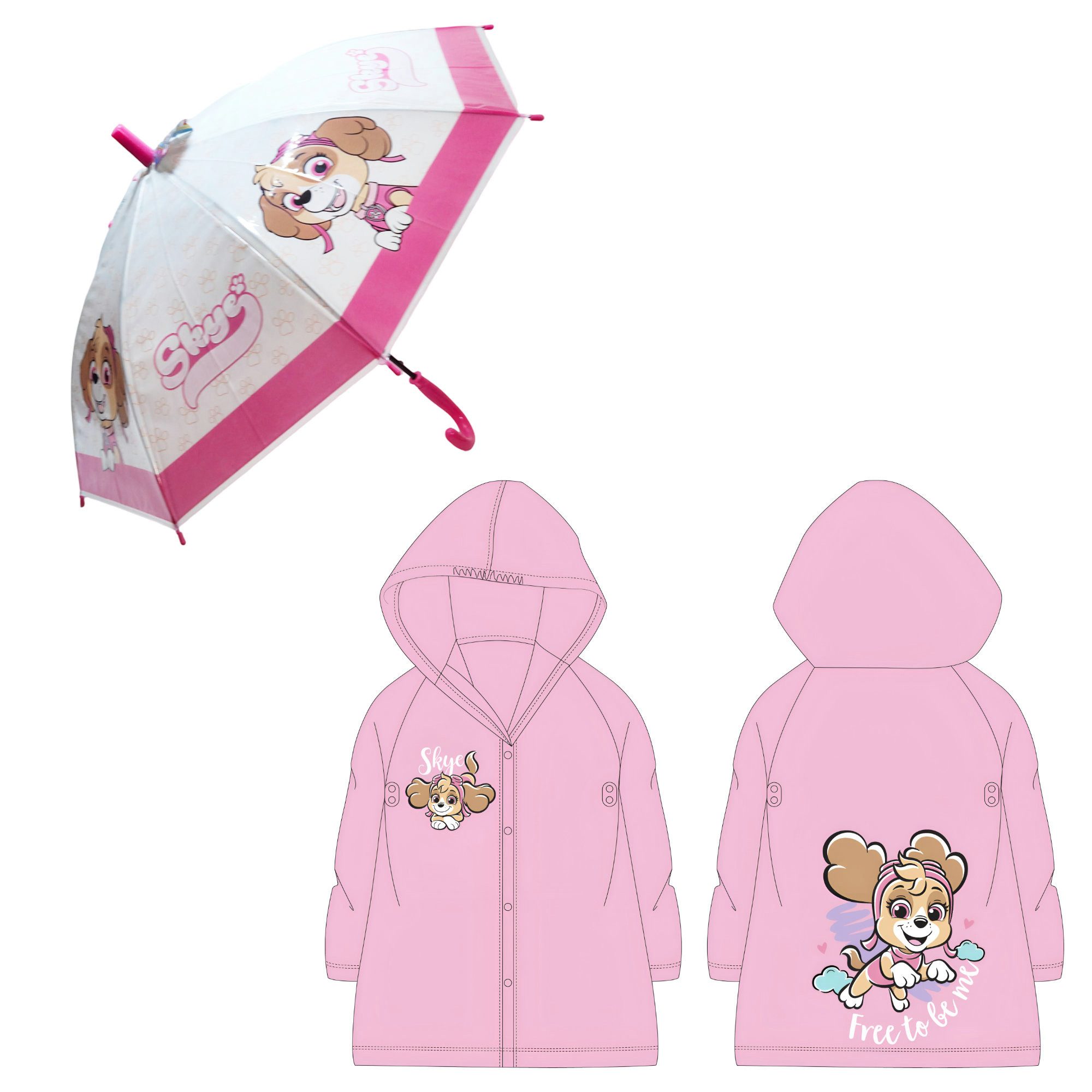 PAW PATROL Regenponcho Paw Patrol Skye Kinder Mädchen Regenschirm plus Regenponcho Schirm (2-St) Gr. 98 bis 128