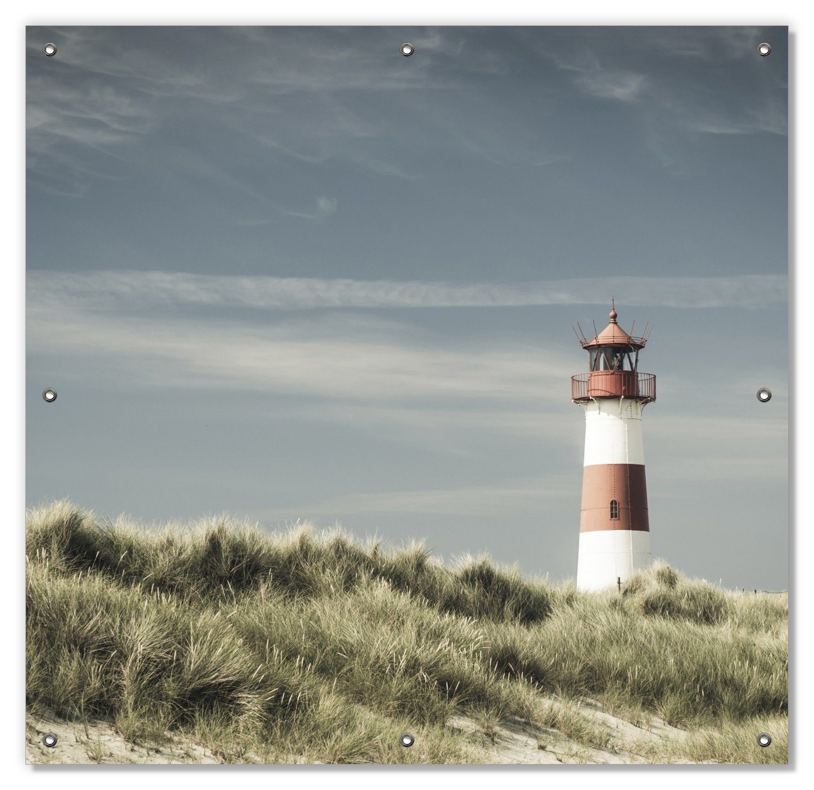 Sonnenschutz Leuchtturm auf der Düne am Strand, Wallario, blickdicht, mit Saugnäpfen, wiederablösbar und wiederverwendbar