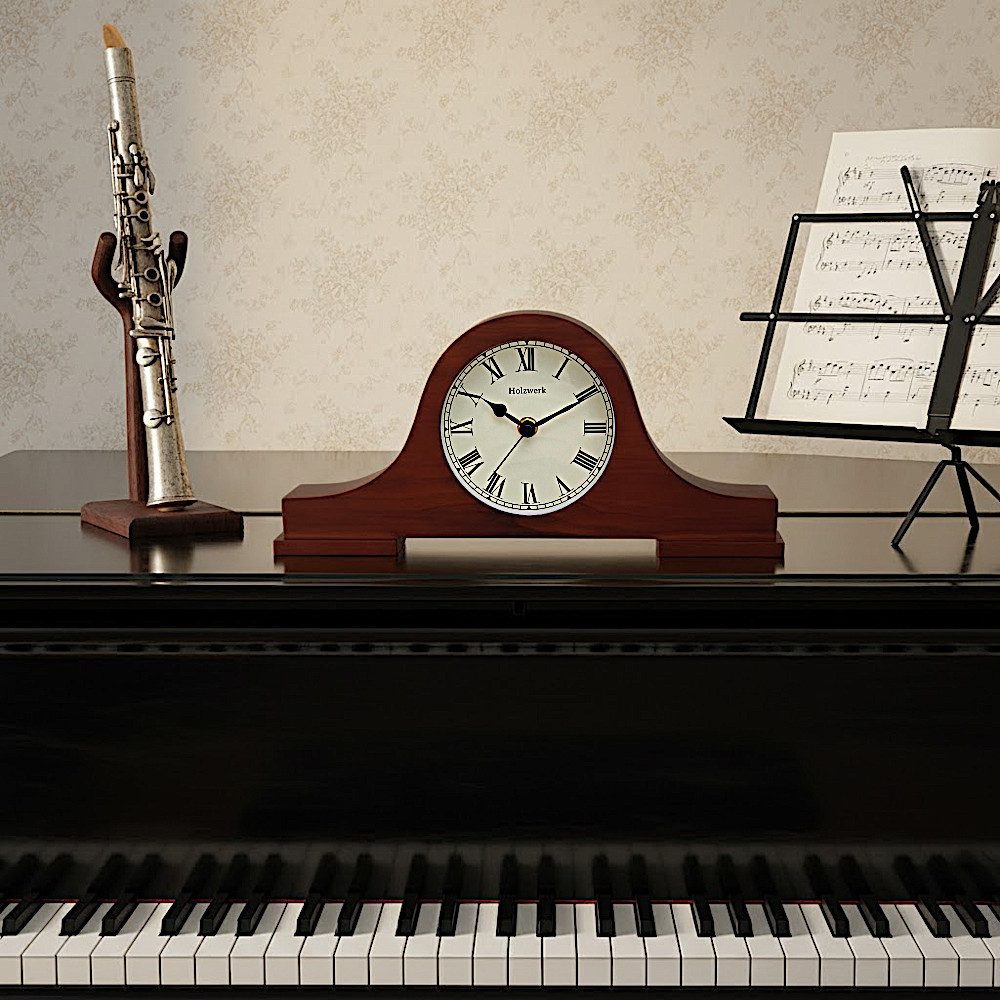 Holzwerk Tischuhr Nostalgische Retro Vintage Tisch Uhr Nahezu lautloses Uhrwerk, römische Ziffern, Quarzuhrwerk