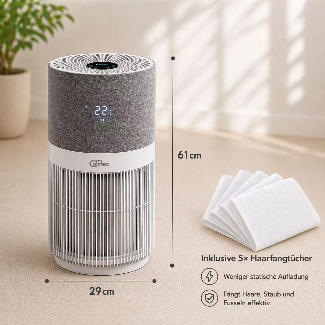 Catac Luftreiniger Air Purifier für Schlafzimmer Luftreinigungsrate 600 m³/h