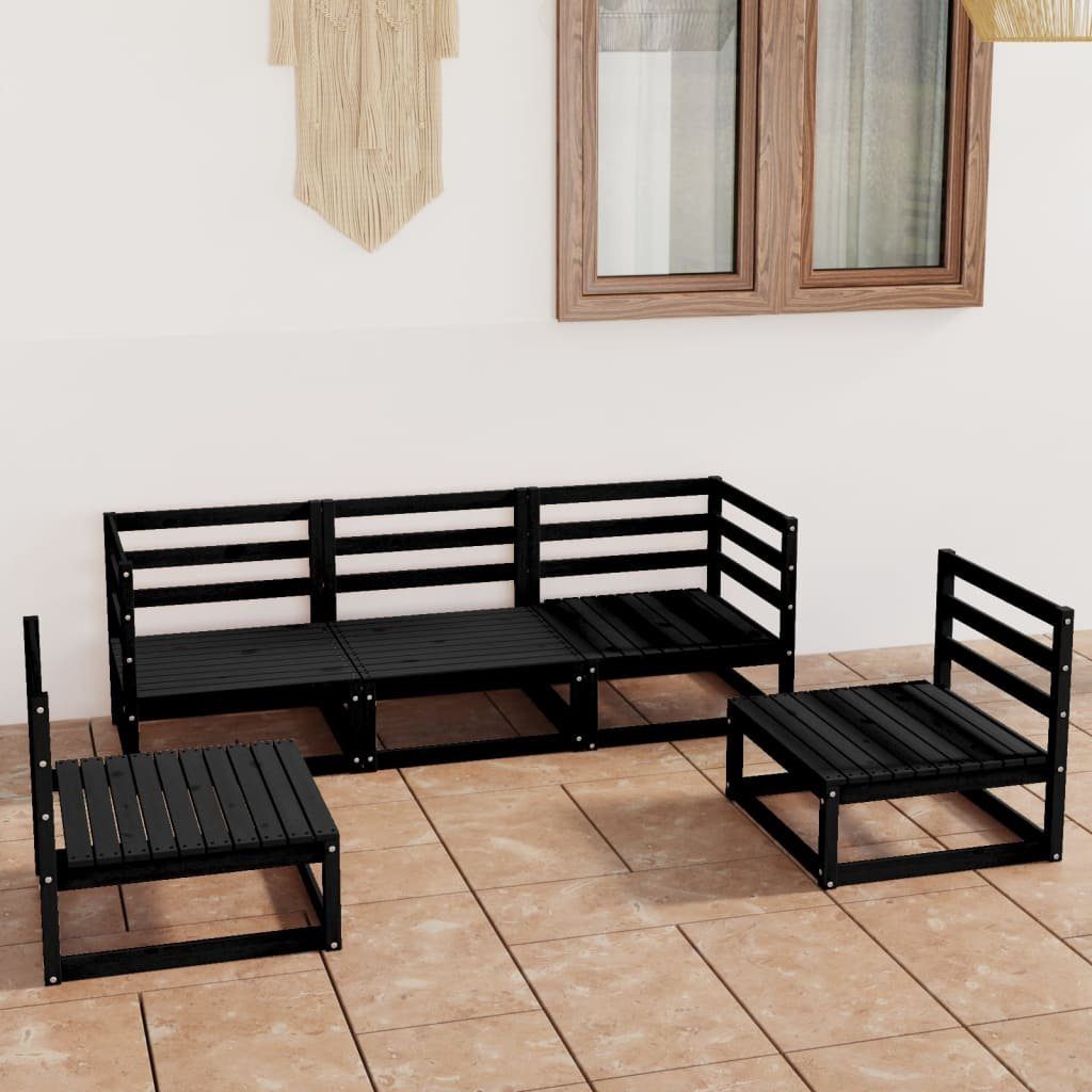 vidaXL Gartenlounge-Set 5-tlg. Garten-Lounge-Set Schwarz Massivholz Kiefer, (1-tlg)