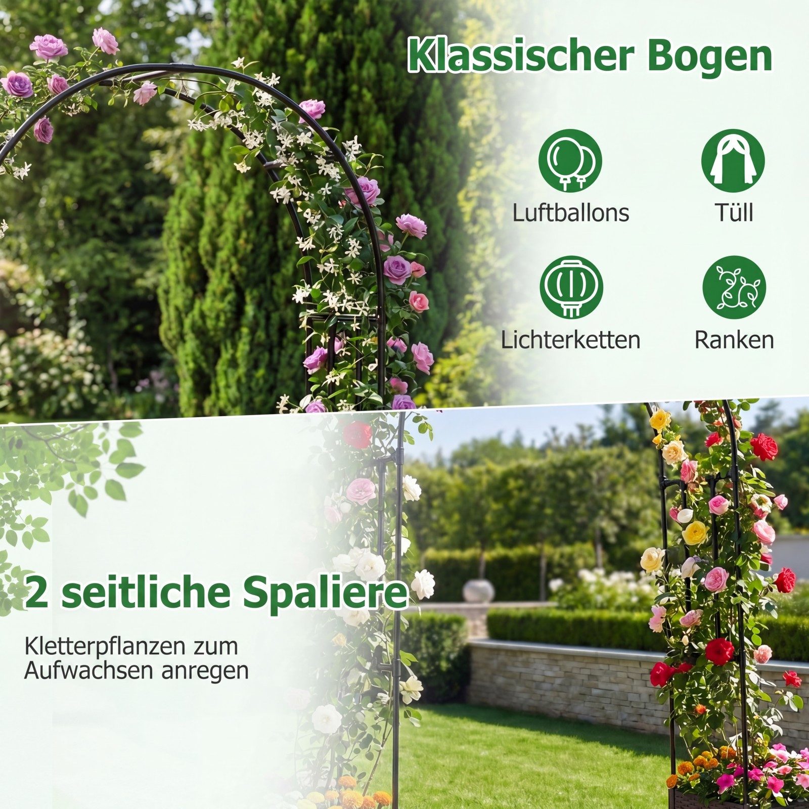 COSTWAY Blumenkasten (1 St), 2 in 1 Rosenbogen, Pflanzkasten mit Rankgitter, auf Rollen