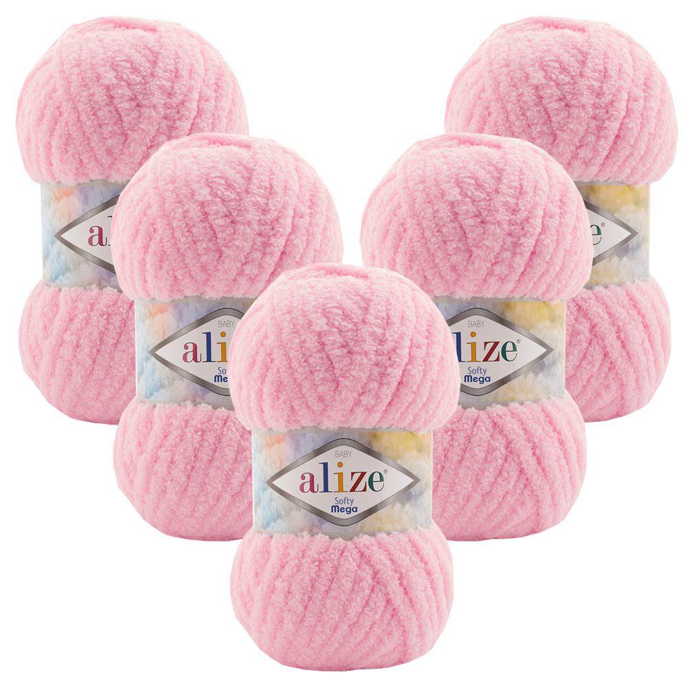Alize 5 x ALIZE Softy Mega Häkelwolle, 70 m, Babywolle, flauschig,Plüsch,bulky,weiches Garn