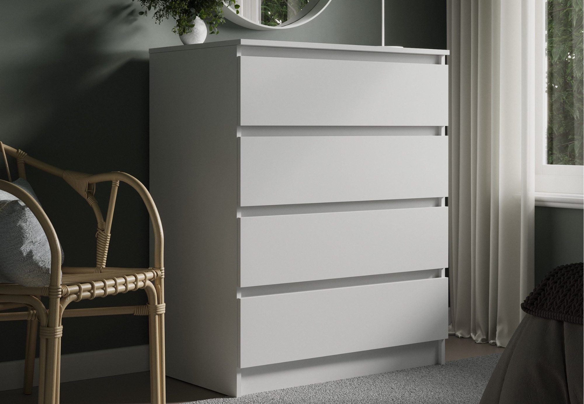 Home Collective Kommode mit 4 Schubladen Kommode weiß schmal Holz Schrank (Highboard Anrichte Schlafzimmer Wohnzimmer Flur Büro Organizer), Kommode 80 cm breit Schrank Kommode mit Schubladen Sideboard