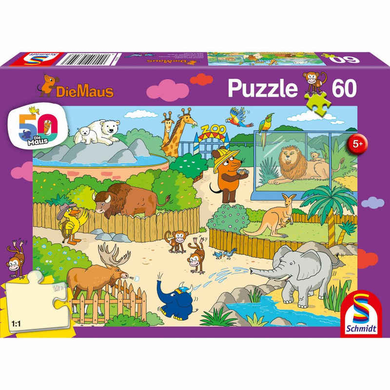 Schmidt Spiele Puzzle Die Maus Im Zoo, 60 Puzzleteile