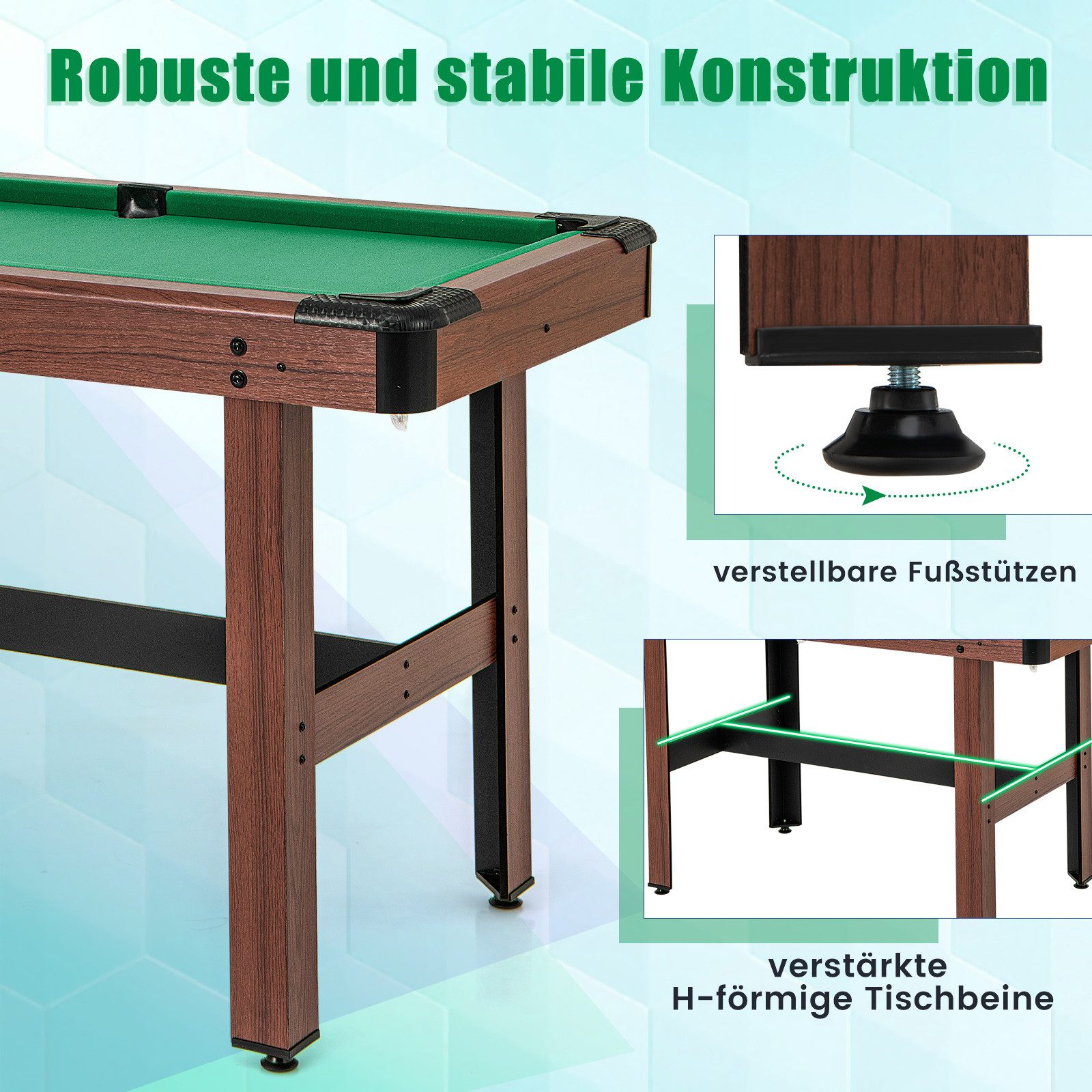 COSTWAY Billardtisch, Holz mit Kugelsatz, 2 Queues