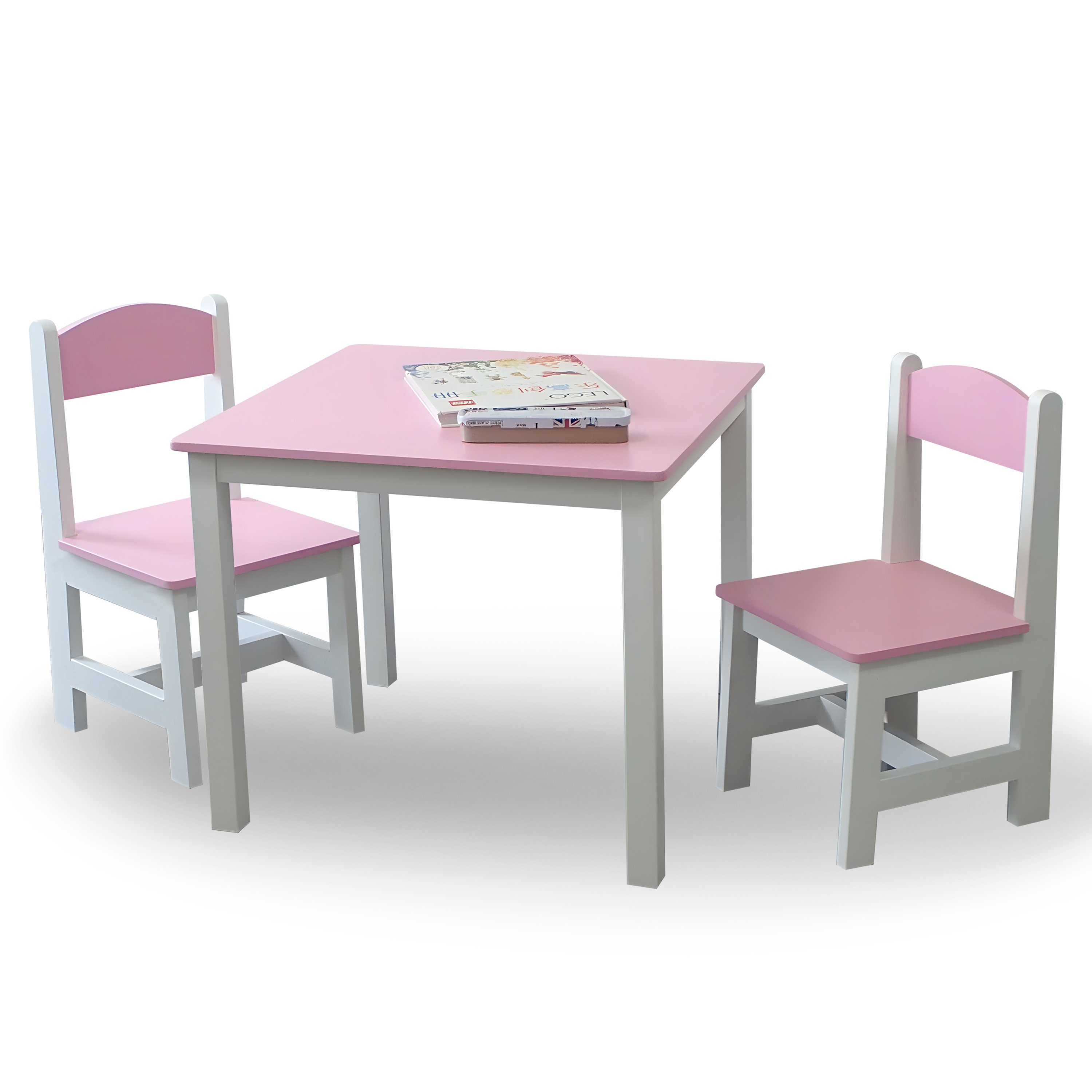 habeig Kindersitzgruppe Kindertisch & 2 Stühle Kindermöbelset Maltisch Hocker 60x50x50cm Rosa+Weiß