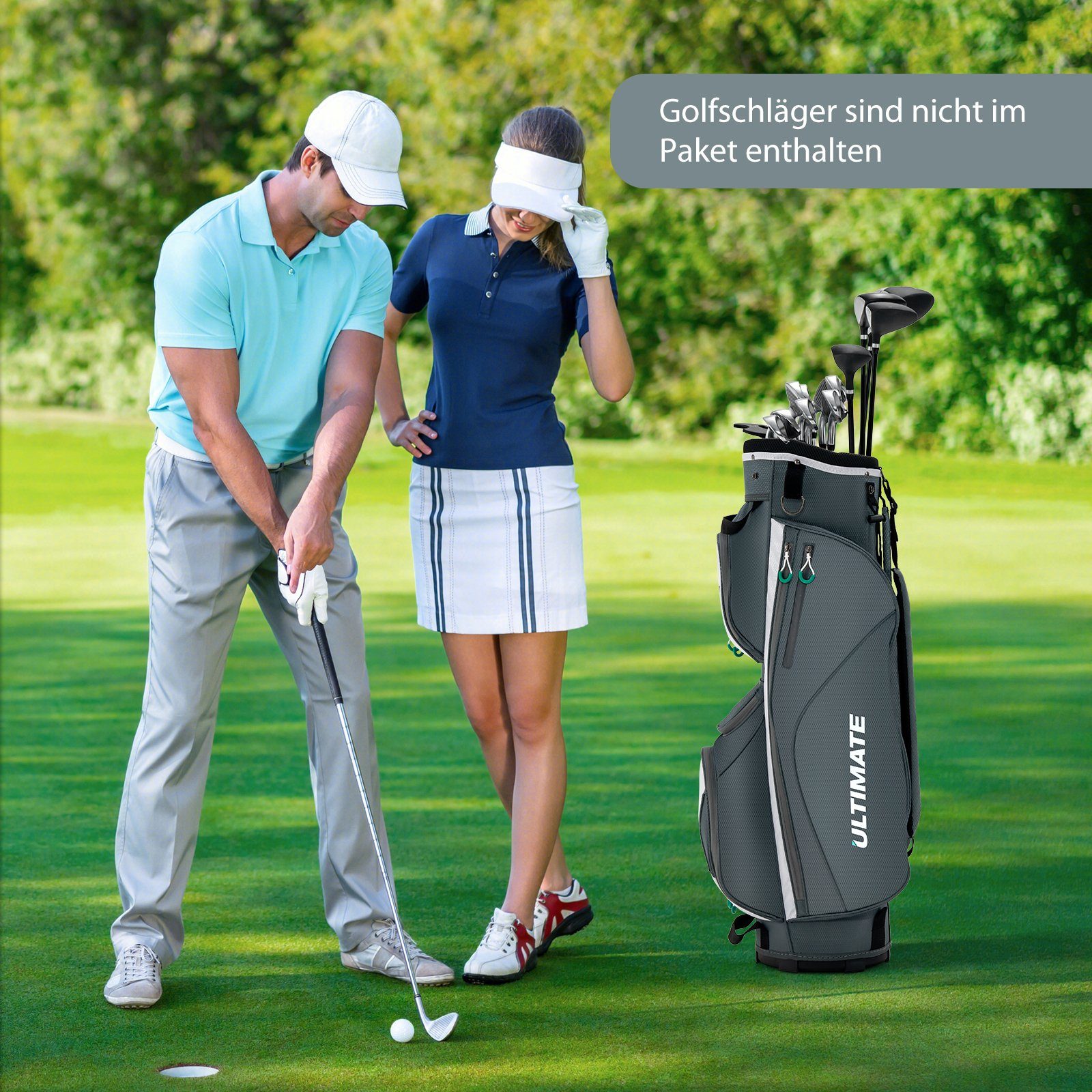 COSTWAY Golftrolley + Golfbag, mit Regenhaube, Tragegriffe & Schultergurt
