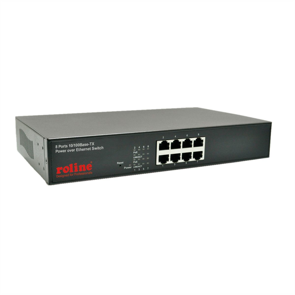 PoE Fast Ethernet Switch, 8 Port, (8x PoE), 19" Einbau Netzwerk-Switch