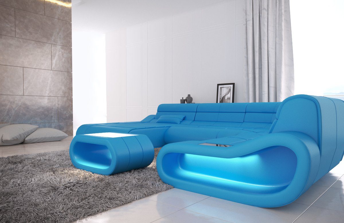 Sofa Dreams Wohnlandschaft Leder Sofa Ledercouch Concept XXL U Form Ledersofa, Couch, mit LED, Designersofa mit ergonomischer Rückenlehne