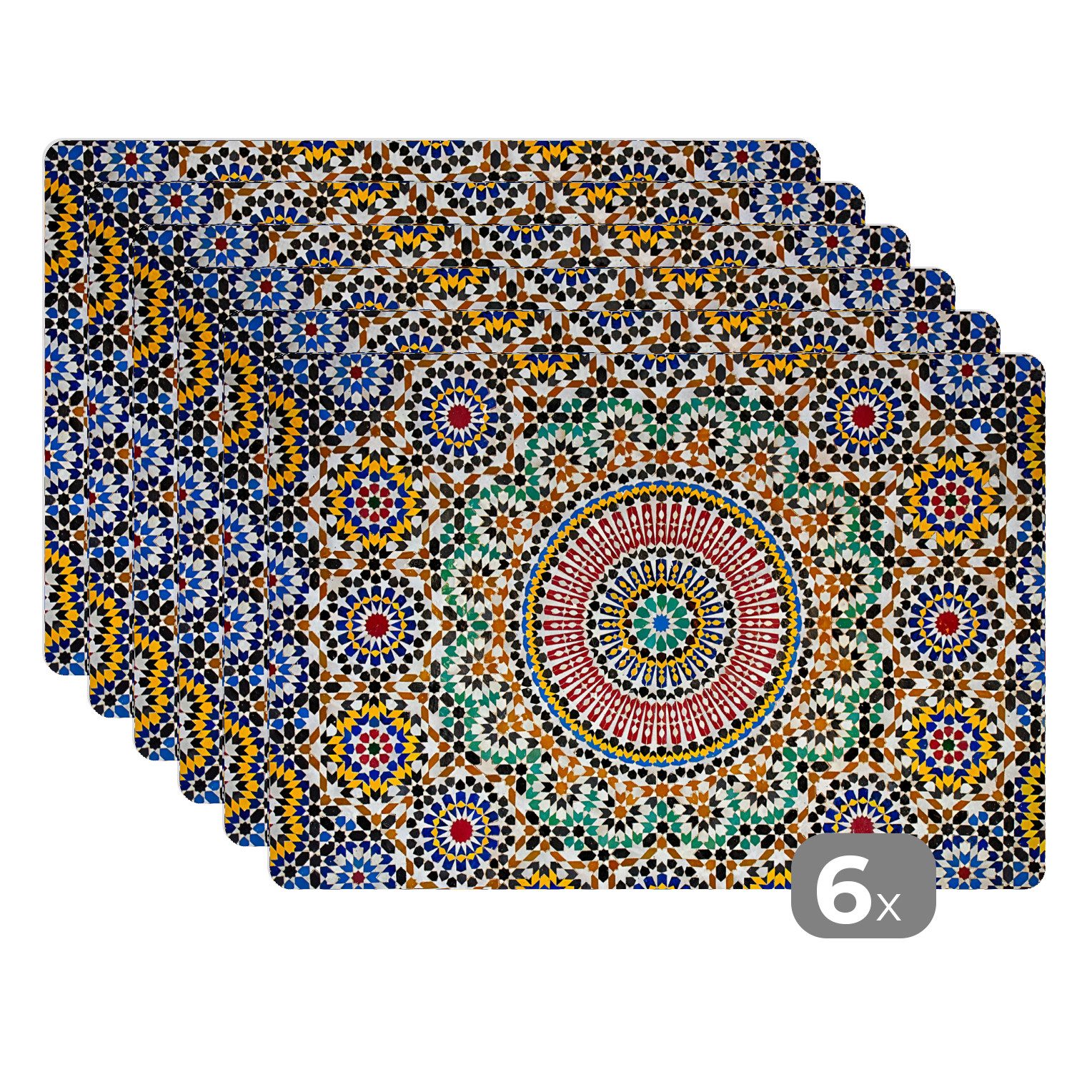 MuchoWow Platzset Ansicht eines marokkanischen Mosaiks von oben, (6-St), Platzsets, Tischset, Abwaschbar, Tischsets, Platzdeckchen
