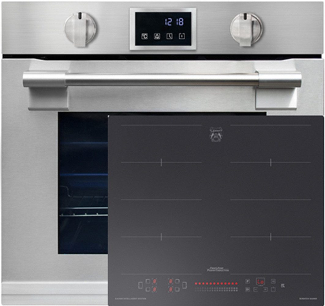 Kaiser Küchengeräte Backofen-Set Herd Set Autark XXL Einbau-Backofen 86L, mit Pyrolyse & AirFry, Touchdisplay, Drehknebel, 11 Funktionen, Edelstahl mit Anti-Touch-Effekt+ Induktions Kochfeld Autark Herd Power Booster 60 cm Anti Scratch/ matt EH 6339+KCT 6110 FI, mit 1-fach-Teleskopauszug