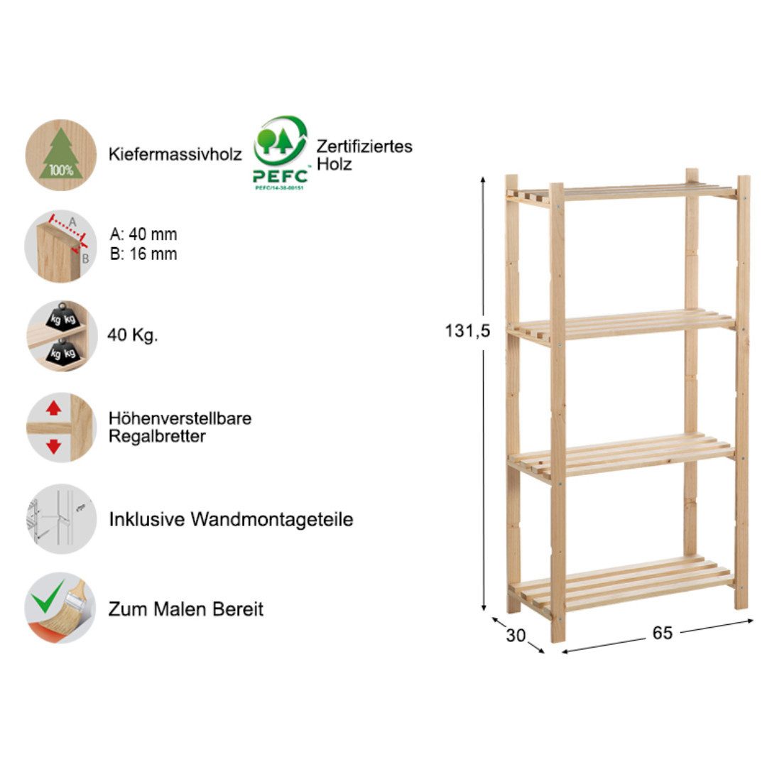 Astigarraga Kit Line Mehrzweckregal Vorratsregal "Natura" mit 4 oder 5 Etagen, Vollholz, Standregal