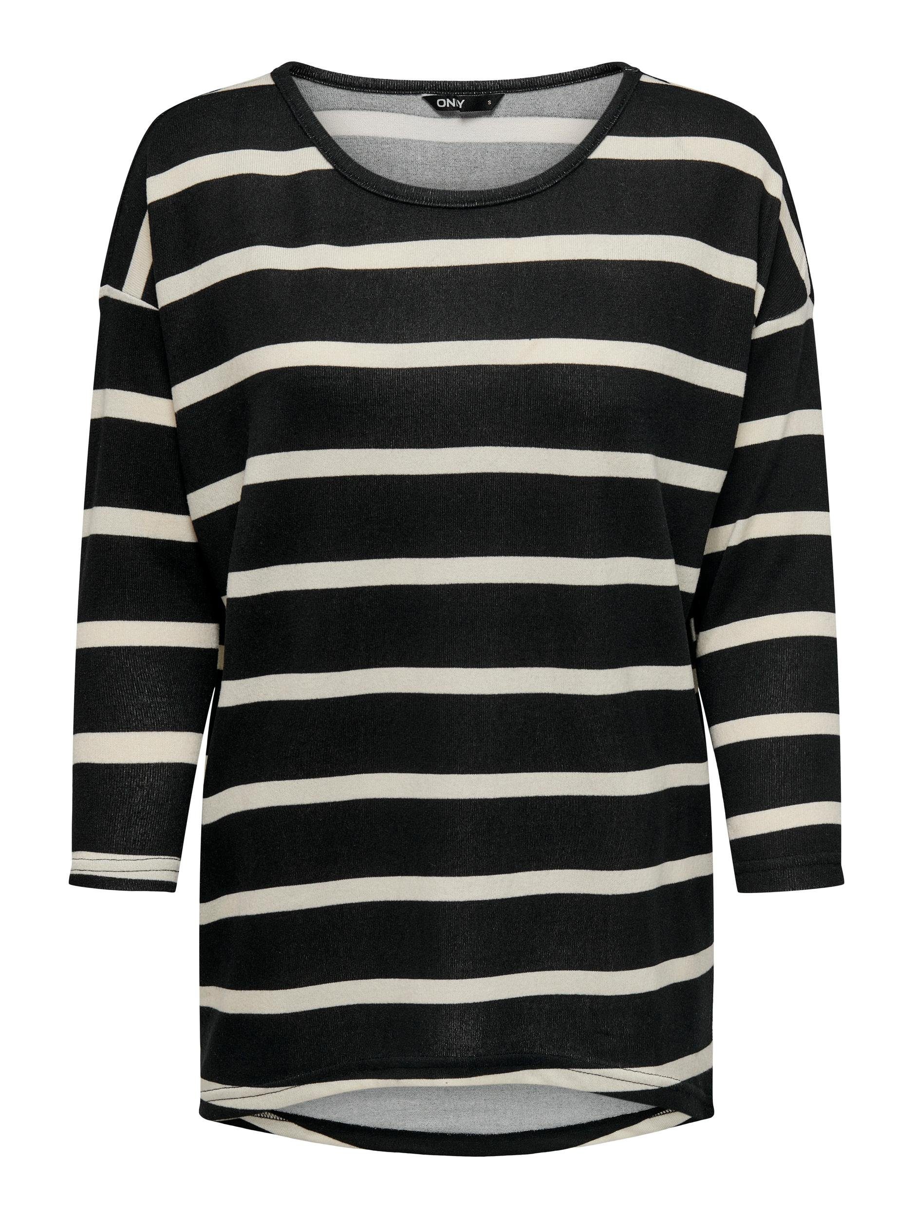 JRS AOP 4/5 ONLY Stripes:THIN TOP Black ONLELCOS SANDSHELL 3/4-Arm-Shirt