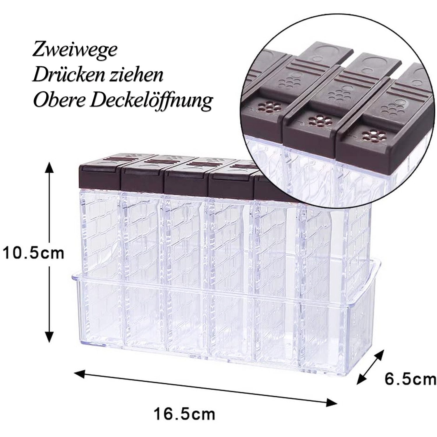 TUWENA Pfefferstreuer 6er Set Salz und Pfefferstreuer Gewürzbox Kunststoff Camping Gewürzbox – Bild 2 von 5