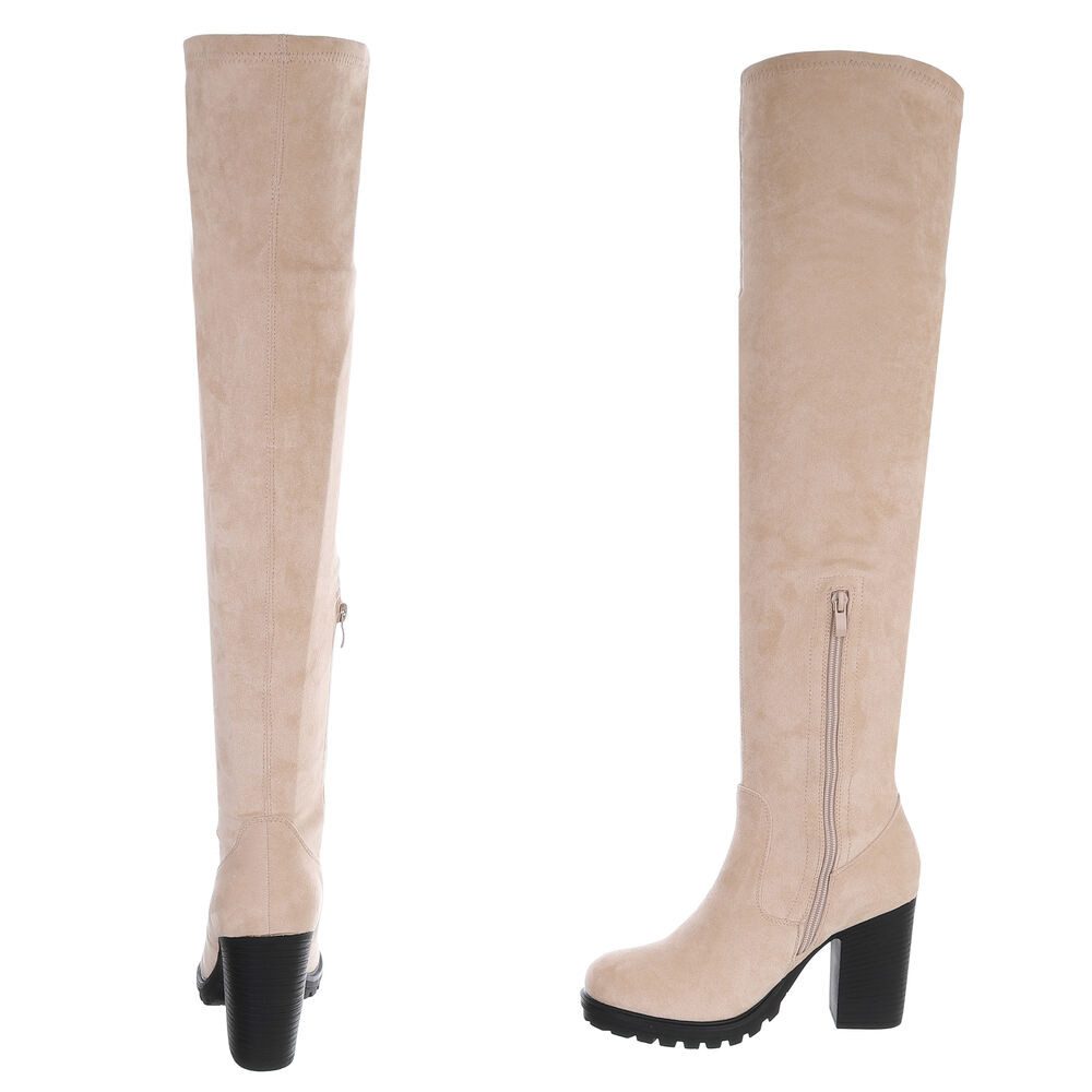 Ital-Design Overkneestiefel mit Blockabsatz für Damen, hochqualitativ Overkneestiefel (90827518) Blockabsatz Stiefel in Beige – Bild 5 von 5