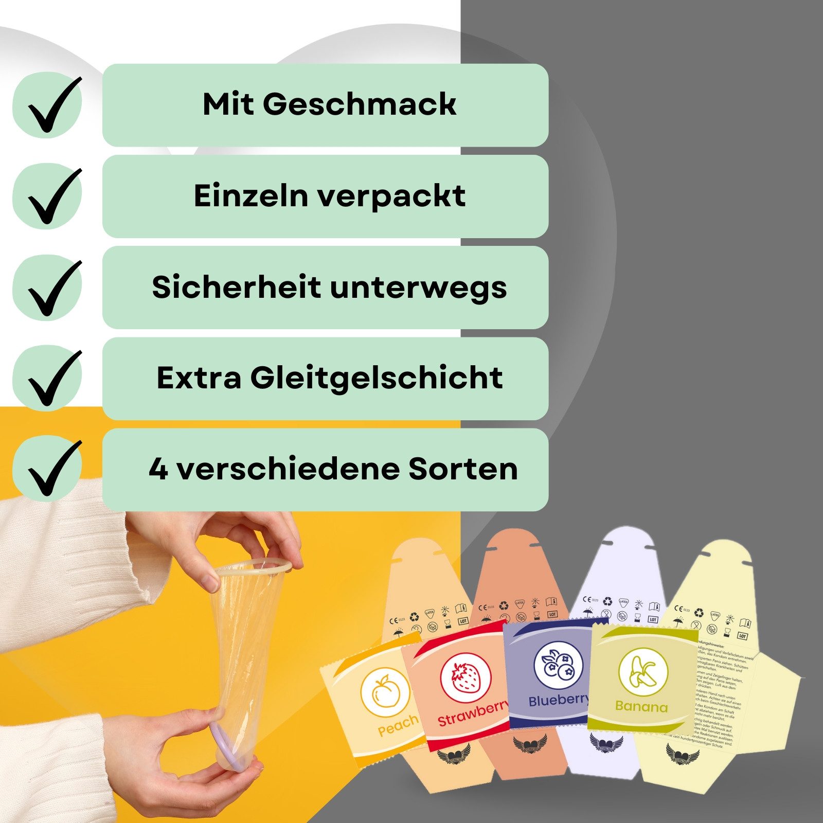 Lovelyness Kondome - Mit Geschmack Aroma: Erdbeere, Banane, Blaubeere, Pfirsich