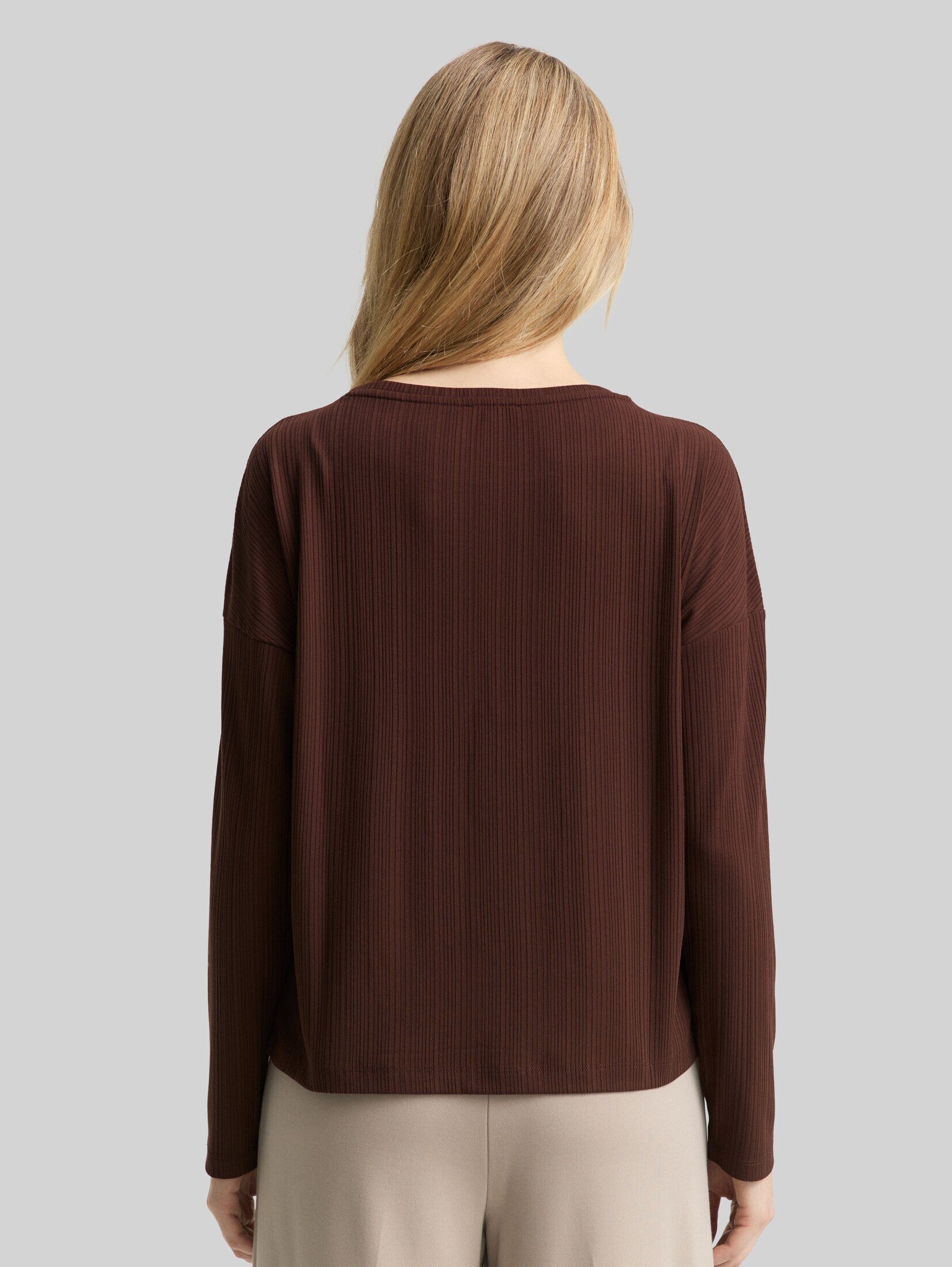 TOM TAILOR Langarmshirt T-Shirt Loose Fit Langarmshirt mit Rippstruktur