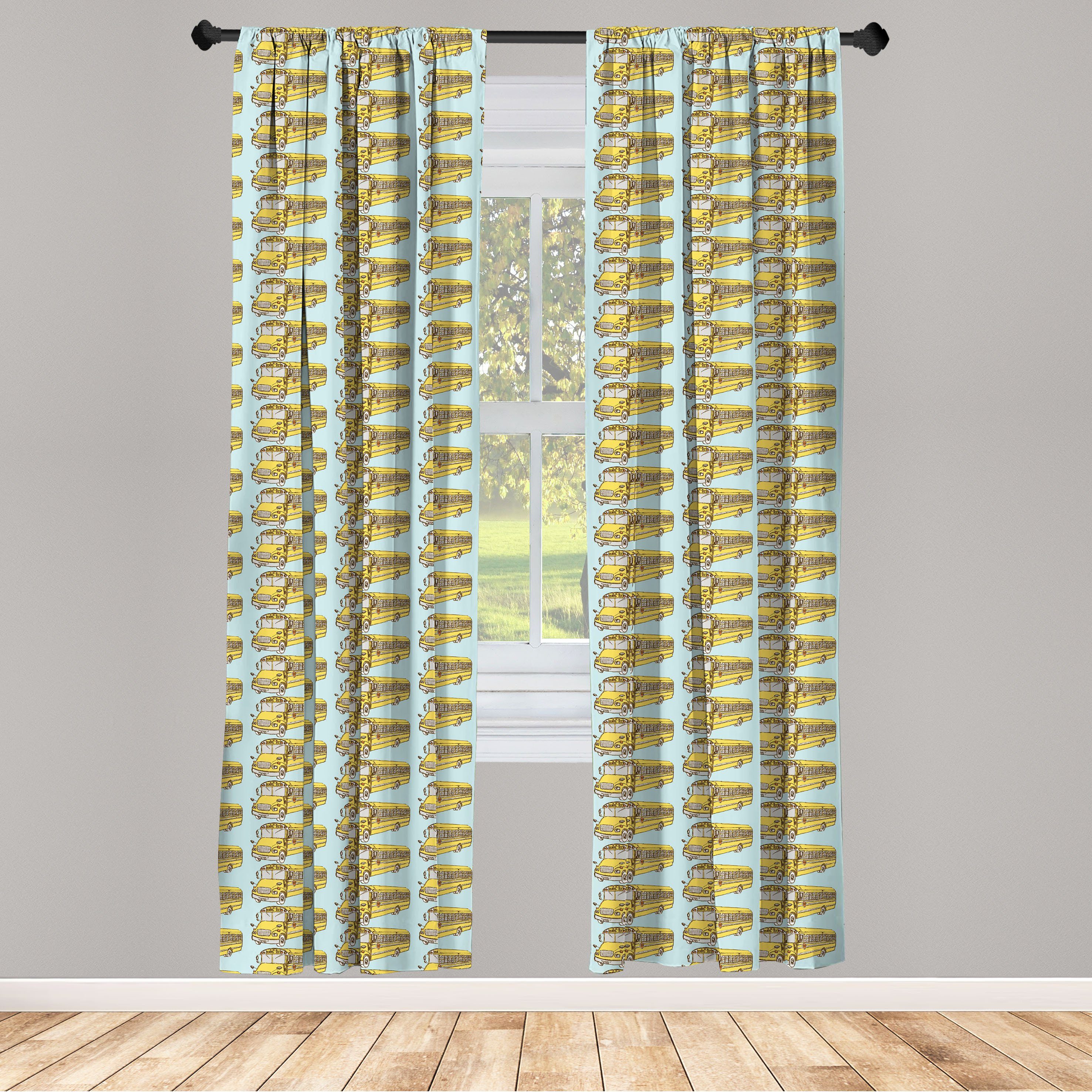 Gardine Vorhang für Wohnzimmer Schlafzimmer Dekor, Abakuhaus, Microfaser, Alte Schule Retro Schulbus Muster