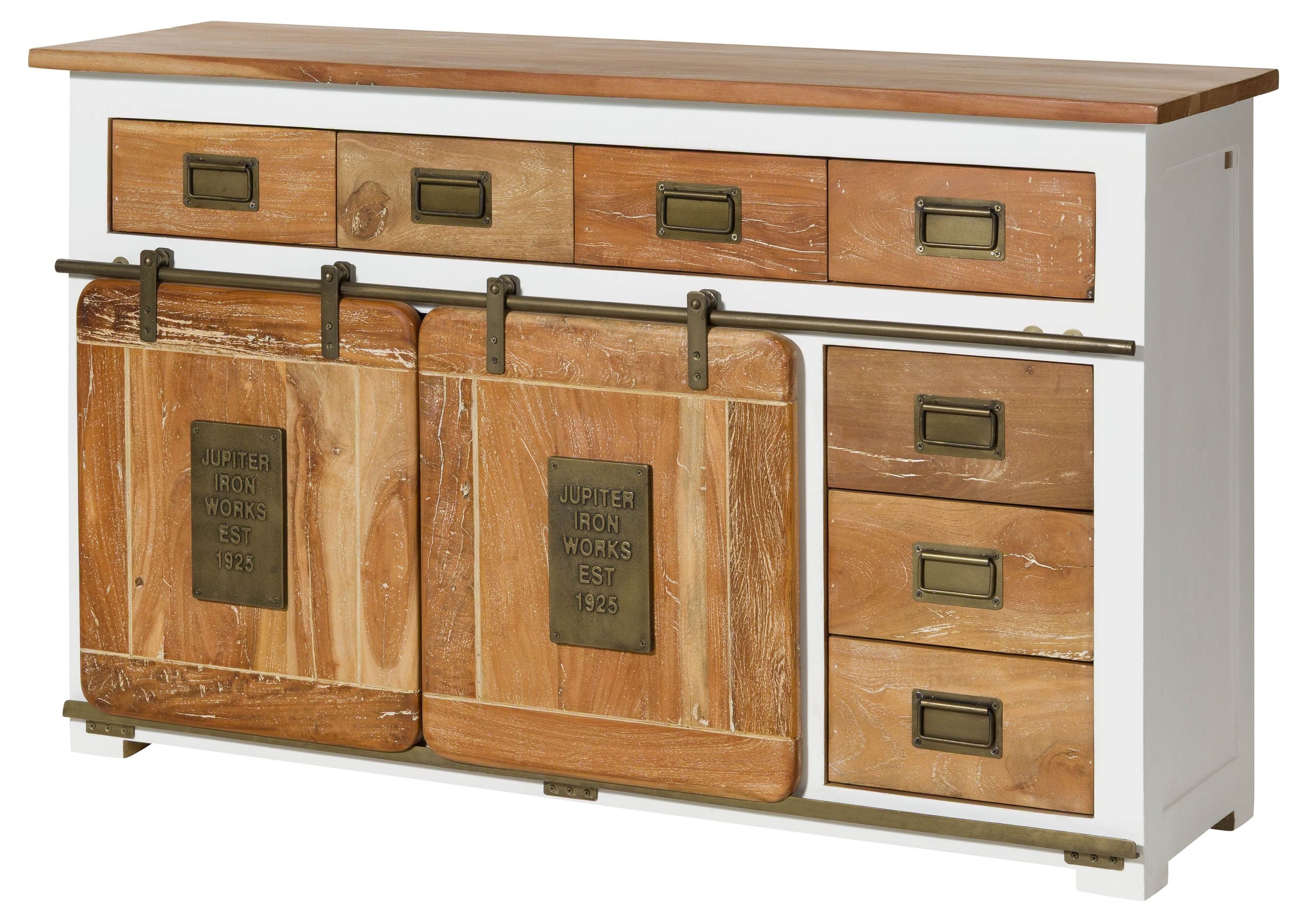 Massivmoebel24 Sideboard RAILWAY (Massivholz), Mango 150x45x90 weiß lackiert RAILWAY #520