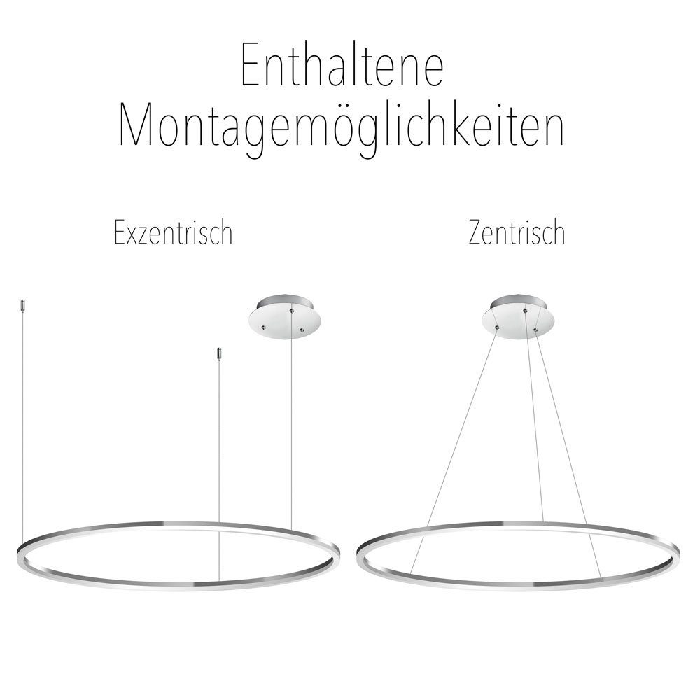 LED Hängelampe 5m Ring Warmweiß 40 Abhängung Pendelleuchte Alu-Gebürstet, s.luce