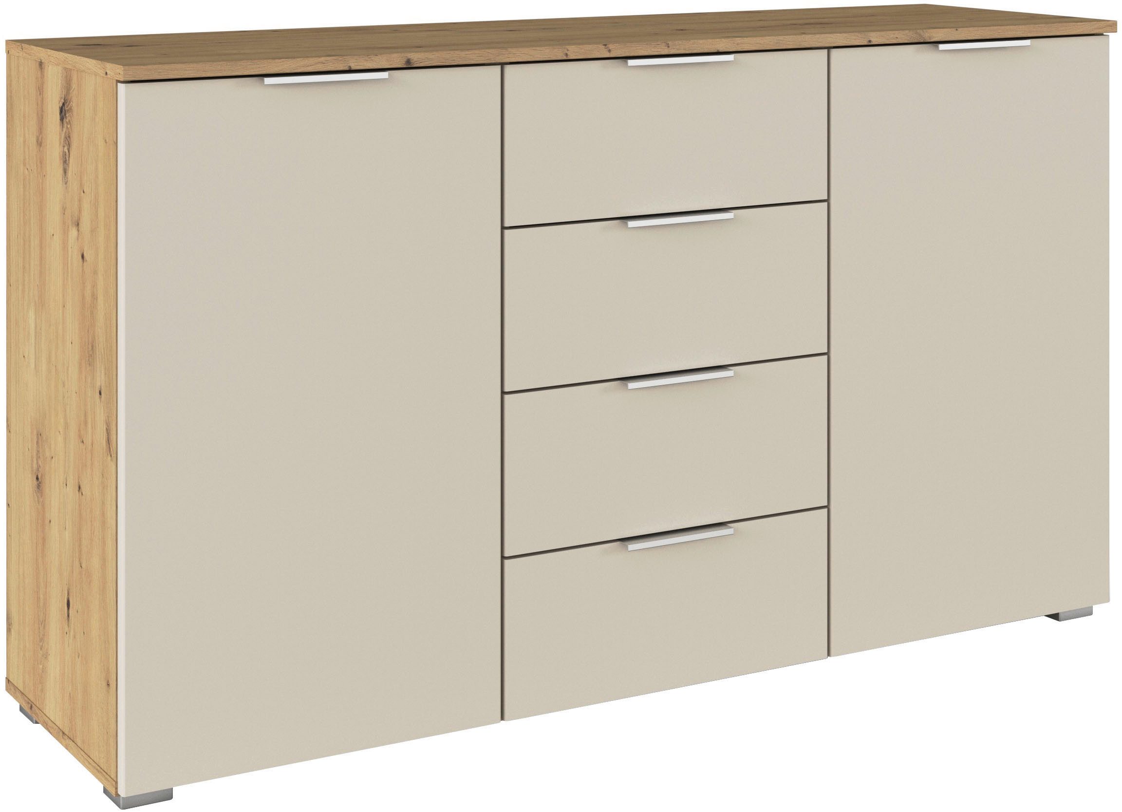 OTTO home Kombikommode Sideboard Schubladenkommode AGORDO mit Dekor- oder Hochglanzfront (in zwei Griff-Farben, Breite 120 cm), vier große Schubladen, mit insgesamt 4 Einlegeböden MADE IN GERMANY