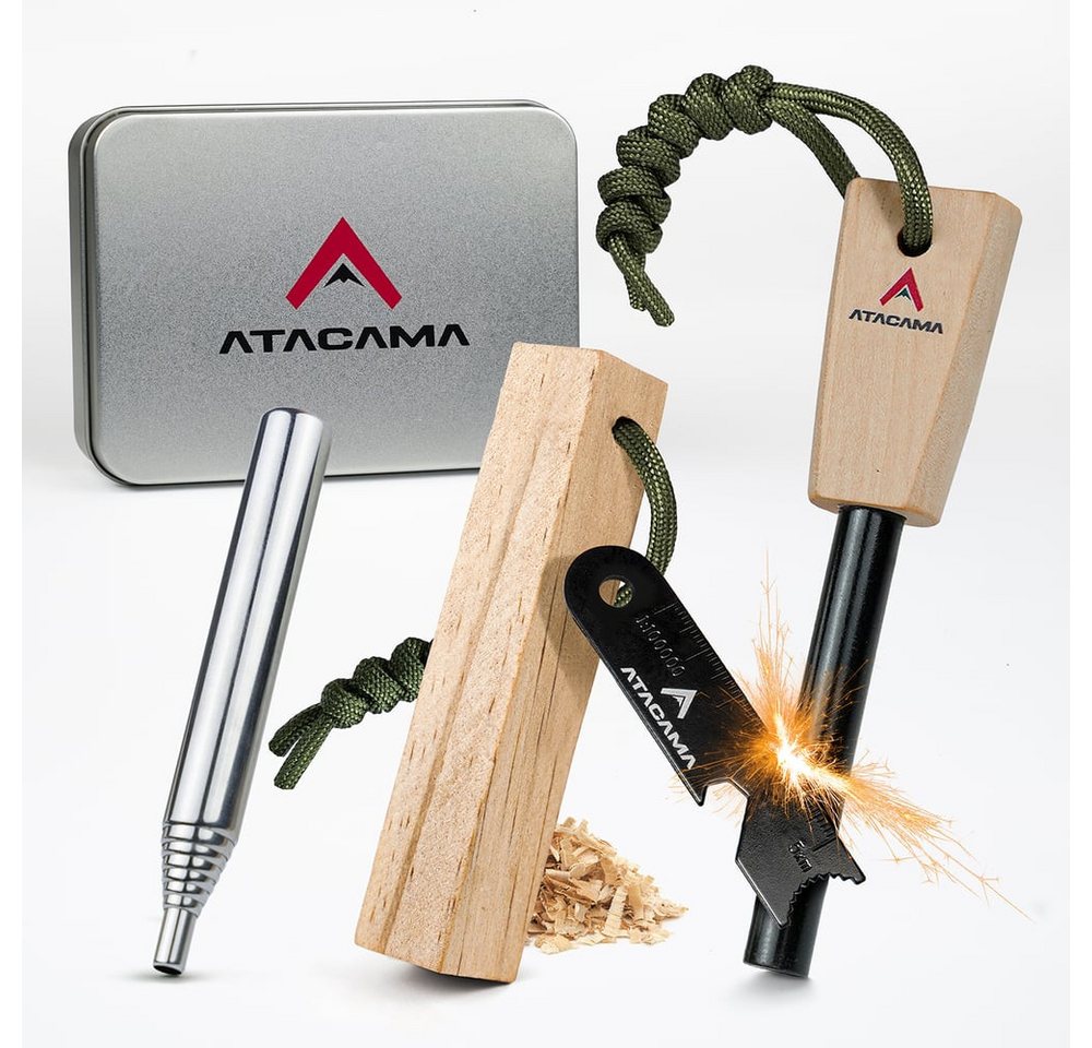 Atacama Stabanzünder Firestarter Survival wasserfest 7 tlg, Camping Outdoor Feuerstahl Blasrohr Feuerstein ewiges Streichholz