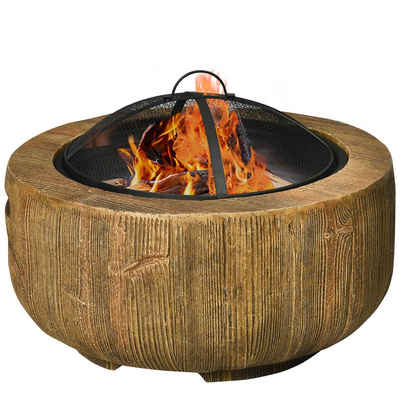 Outsunny Holzkohlegrill Feuerstelle mit Deckel, Feuerkorb mit Schürhaken, Feuerschale, BxLxH: 61,5x61,5x39 cm