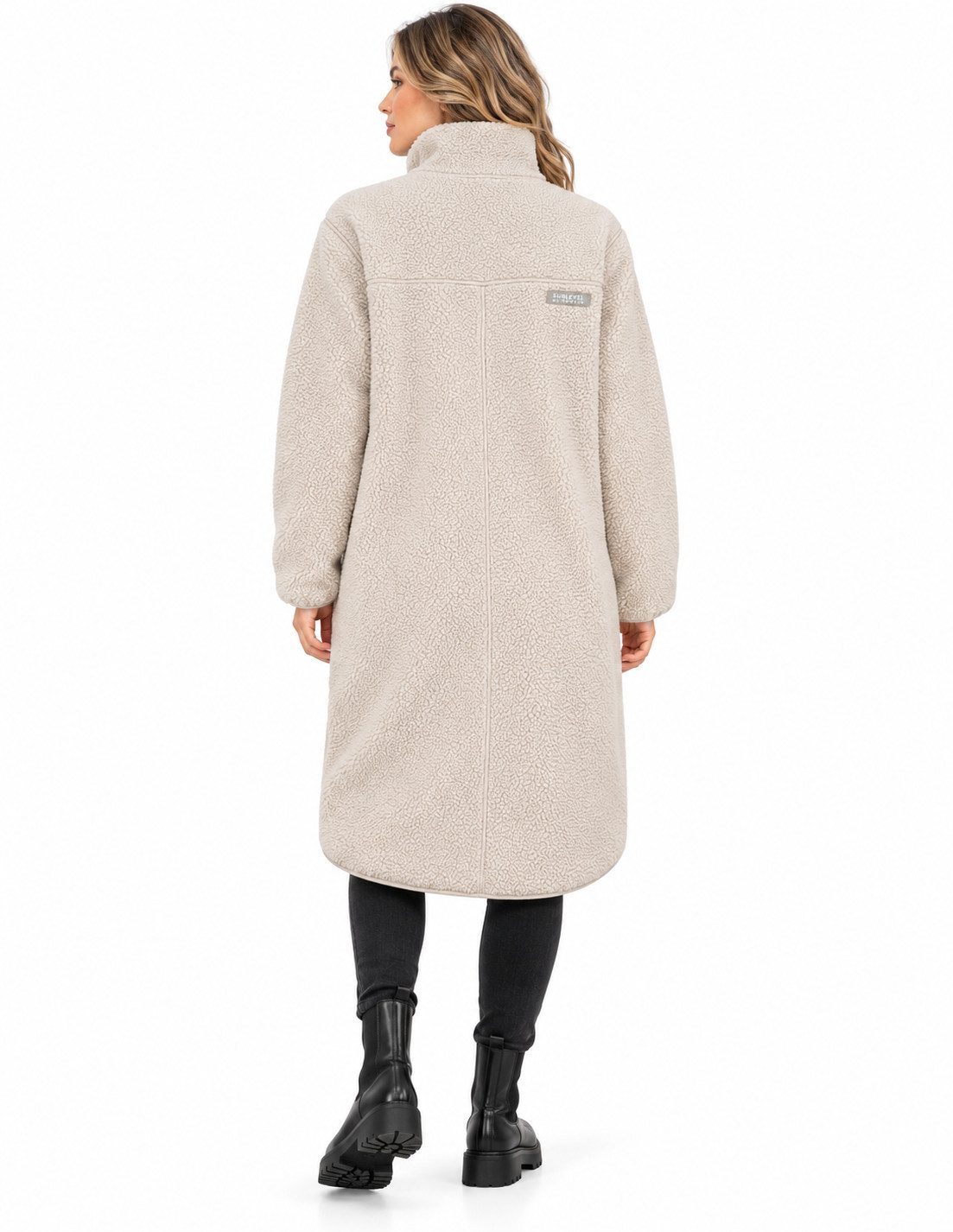 SUBLEVEL Fleecejacke Sublevel Damen Teddyfleece Mantel Lange Herbst Winter Übergangs Jacke