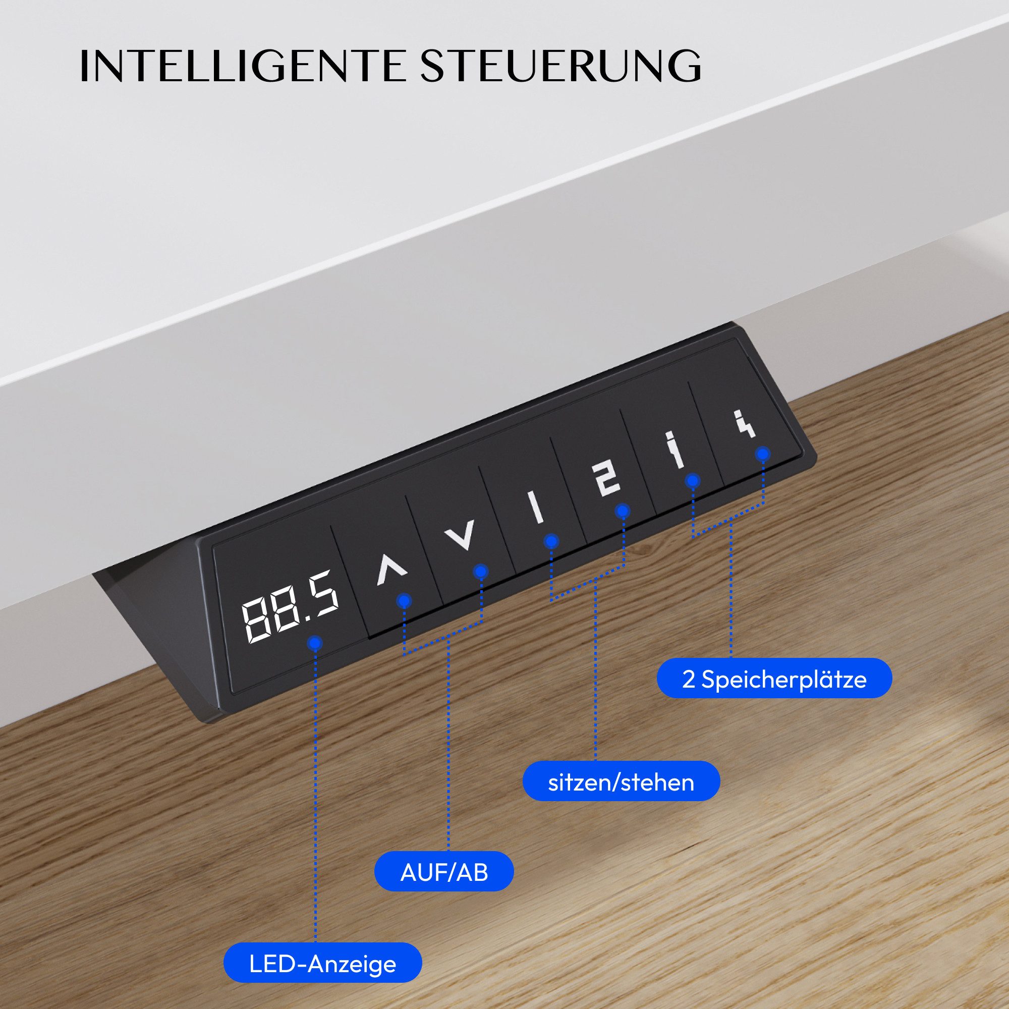 FLEXISPOT Schreibtisch Basic-Series Elektrisch höhenverstellbarer Schreibtisch (Anti-Kollisions-system, 2- Fach-Teleskop, mit Becherhalter & Kabelkanal & Haken & Aufbewahrungsbox, LED-Display), MAX. Load: 100kg, 100/110/120/140/160, MIT einteilige Tischplatte