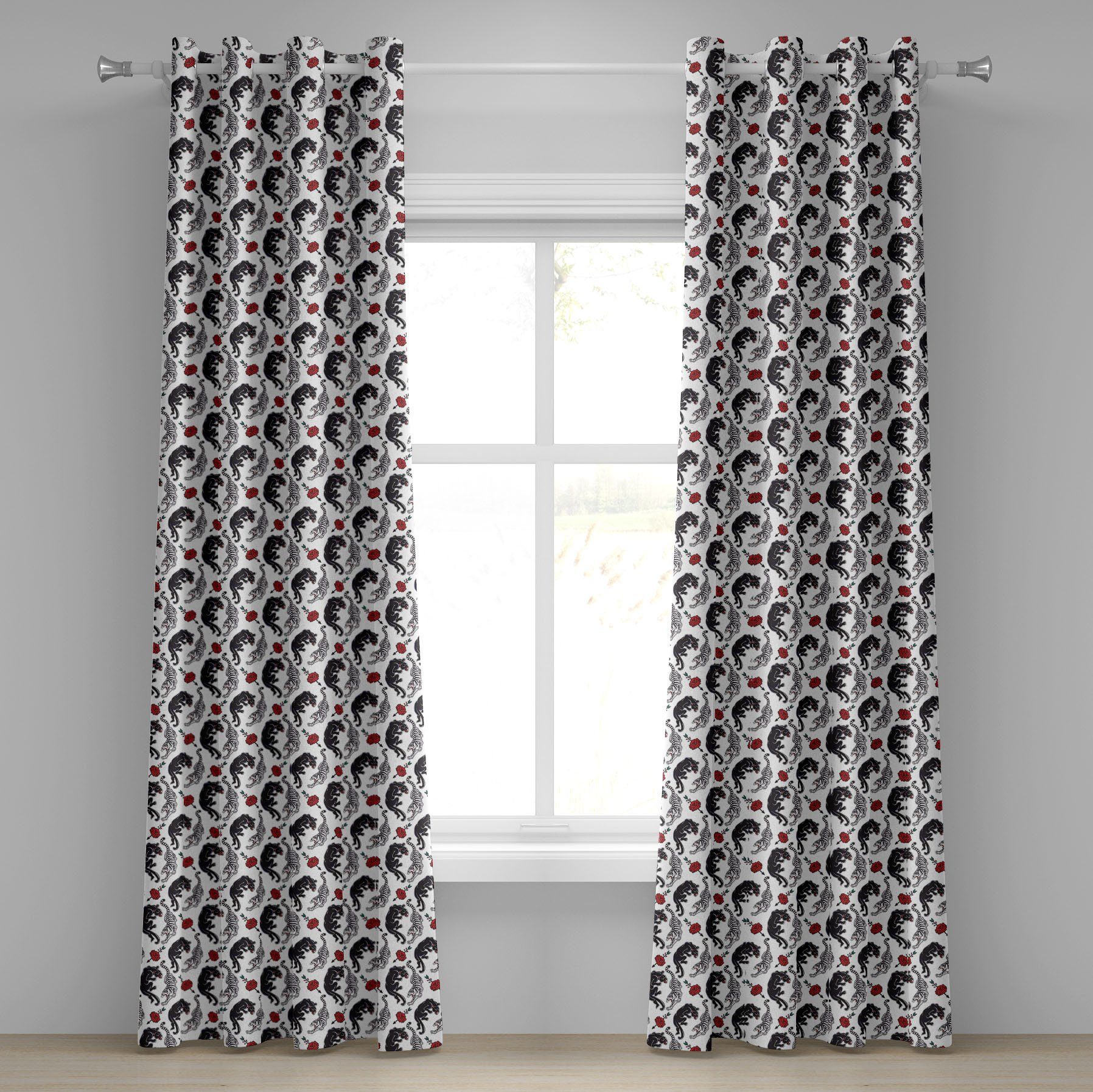 Gardine Dekorative 2-Panel-Fenstervorhänge für Schlafzimmer Wohnzimmer, Abakuhaus, Romantisch Tigers Leidenschaft Theme