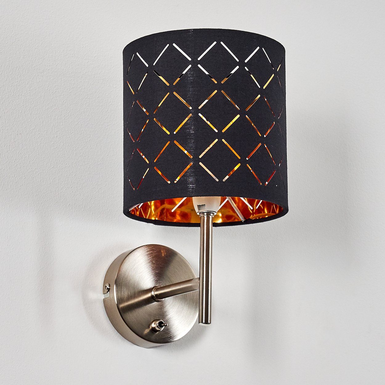 hofstein Wandleuchte Wohn Schlaf Zimmer Leuchten Flur Strahler Stoff schwarz/gold Wand. Reduzierter Preis € 29,99. Unverbindliche Preisempfehlung € 39,90