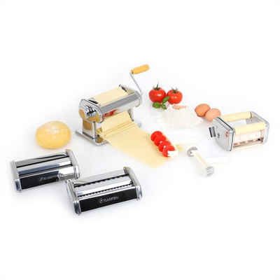 Klarstein Nudelmaschine Siena Argentea Pasta Maker Nudelmaschine 3 Aufsätze Edelstahl silber