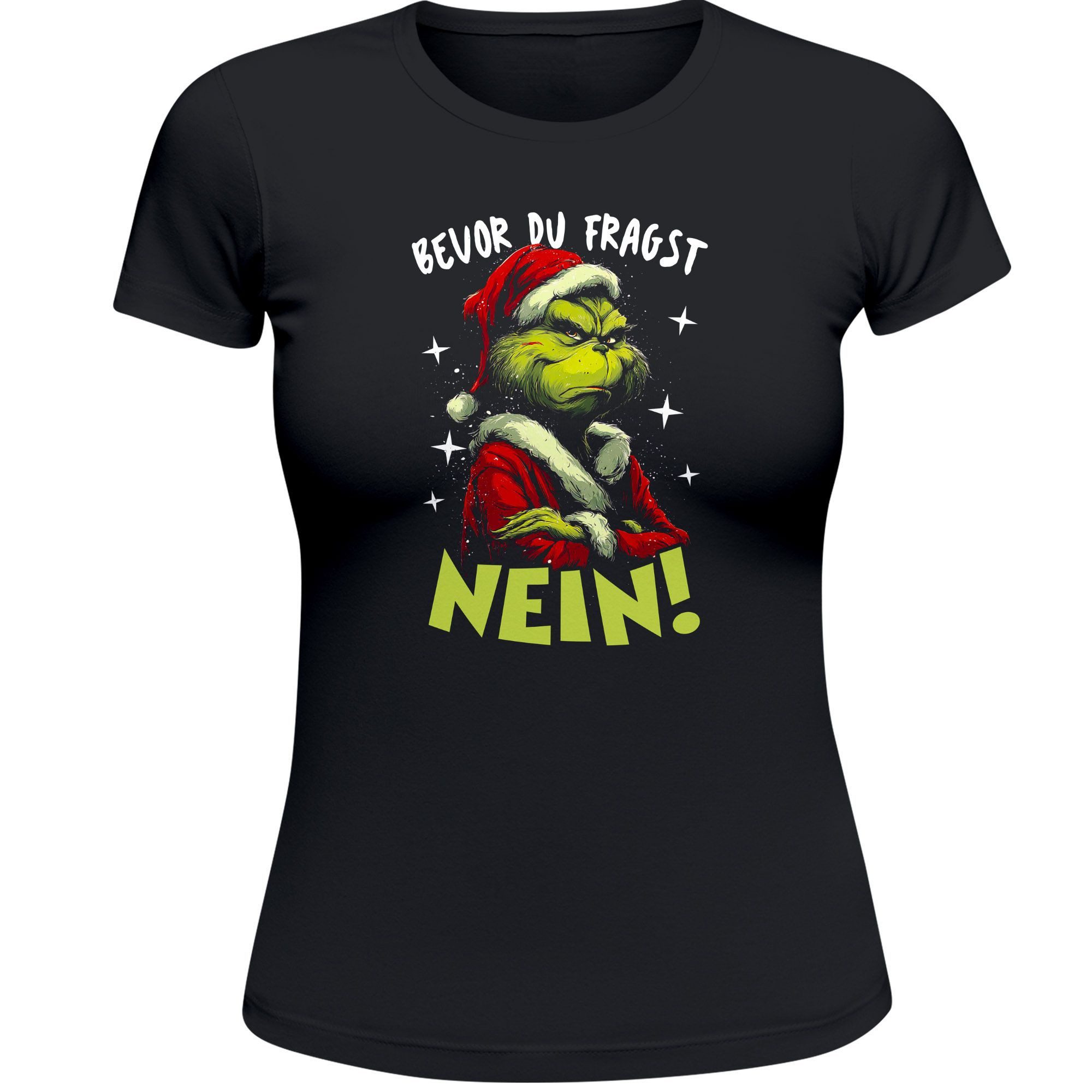 Print-Shirt Weihnachtsshirt Damen Spruch Bevor du fragst Nein T-Shirt Weihnachten