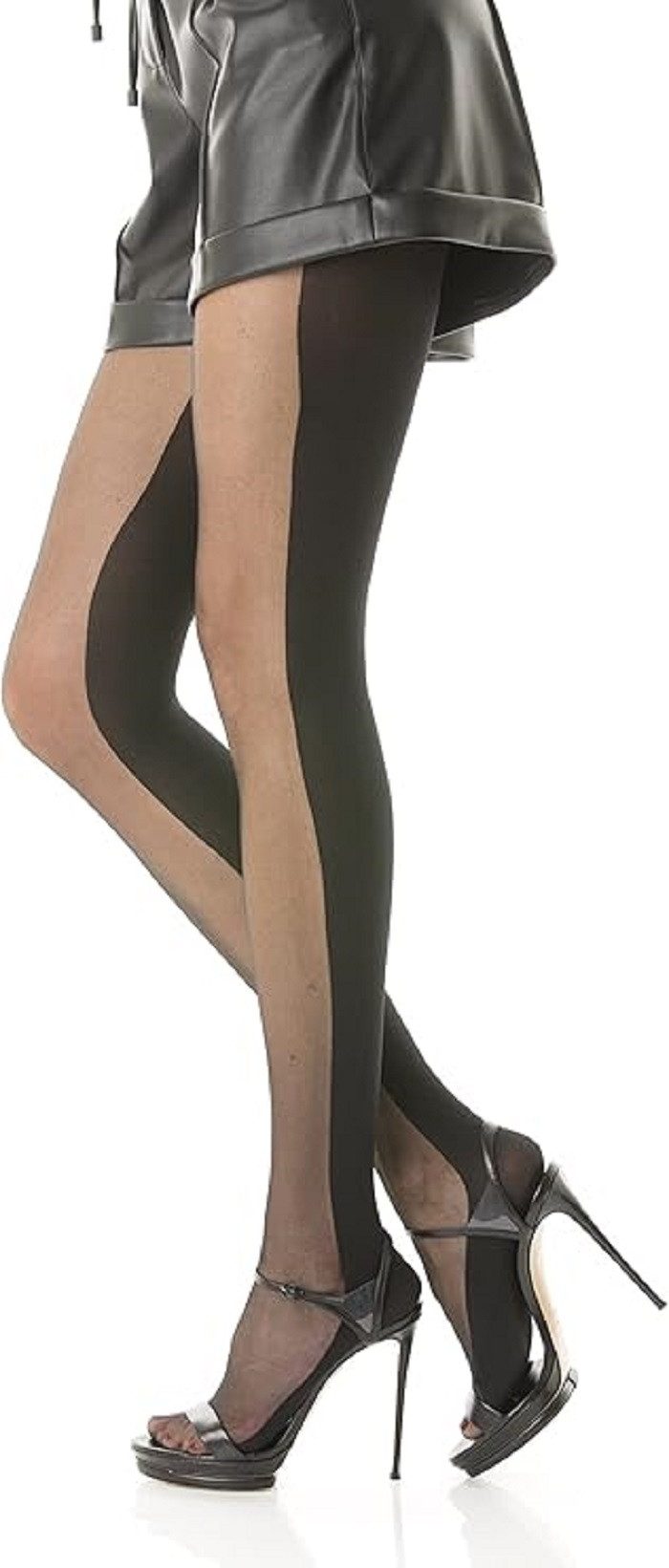 cofi1453 Feinstrumpfhose Damen Strumpfhose mit Muster Langstreifen Nero Frauen 40 DEN