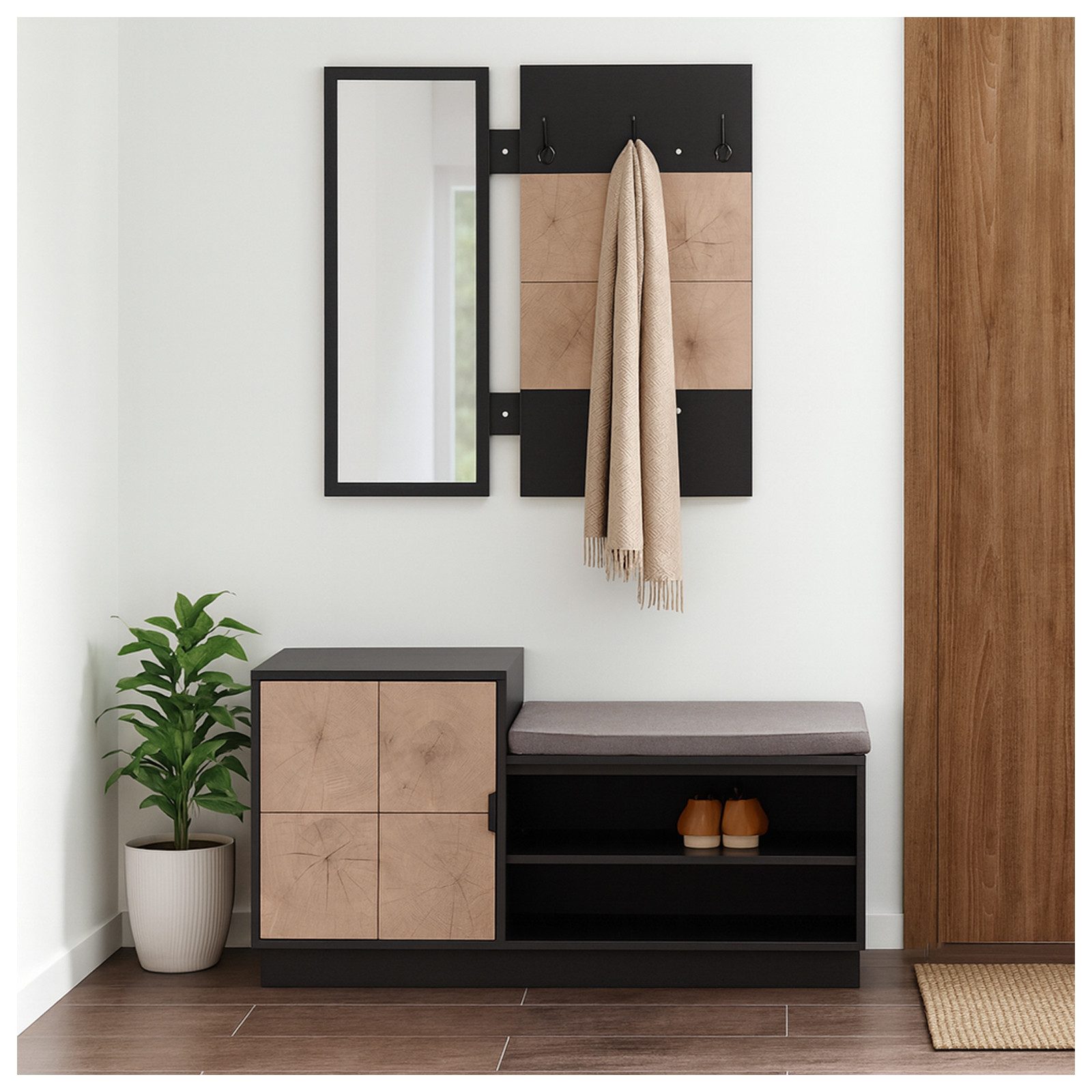 HTI-Living Garderoben-Set Garderobe Dana mit Schuhbank Schwarz, (Set, 2-St. günstig online kaufen
