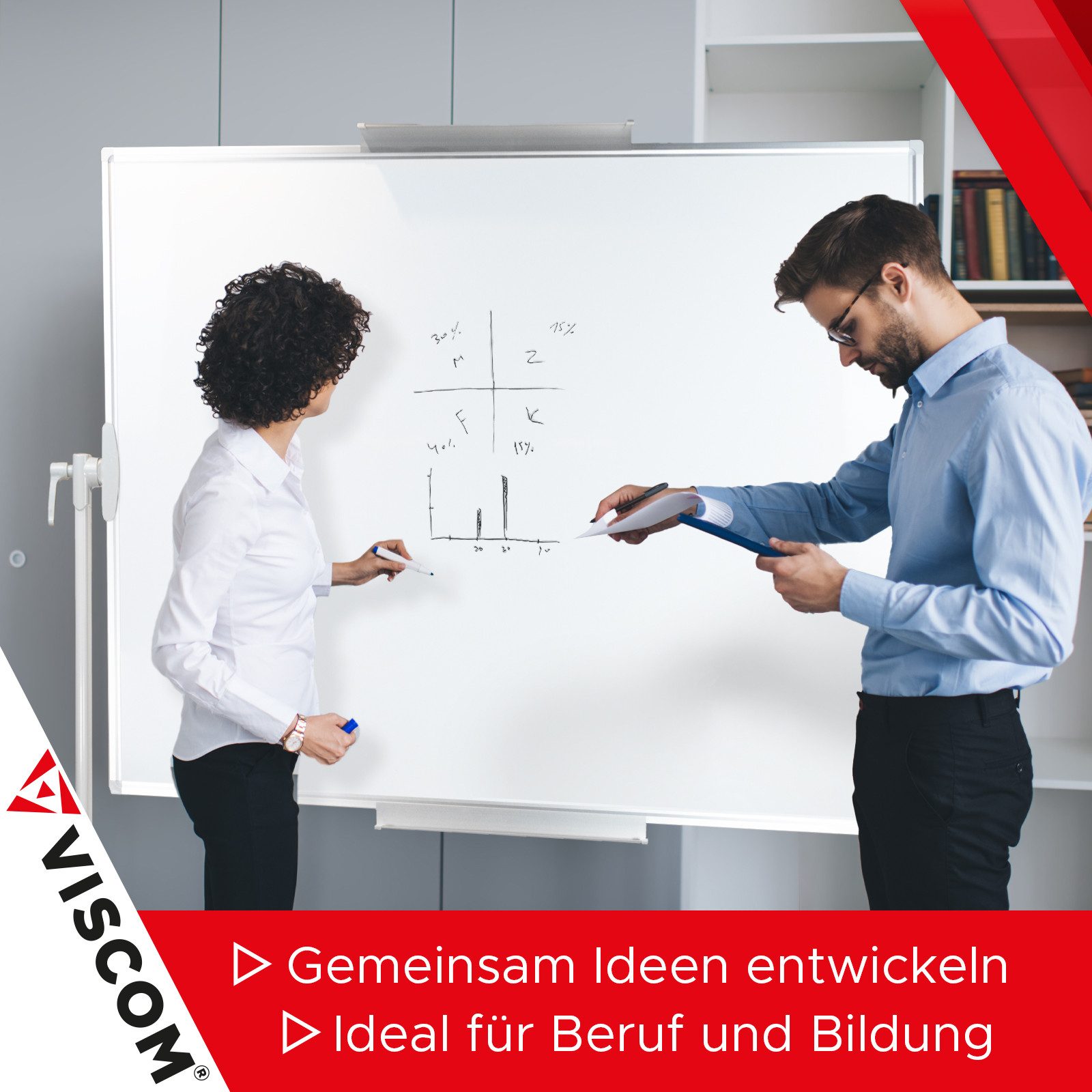 Viscom Standtafel Stativdrehtafel - mobiles Whiteboard mit Rollen - beidseitig nutzbar, magnetische Oberfläche - vielseitig einsetzbar