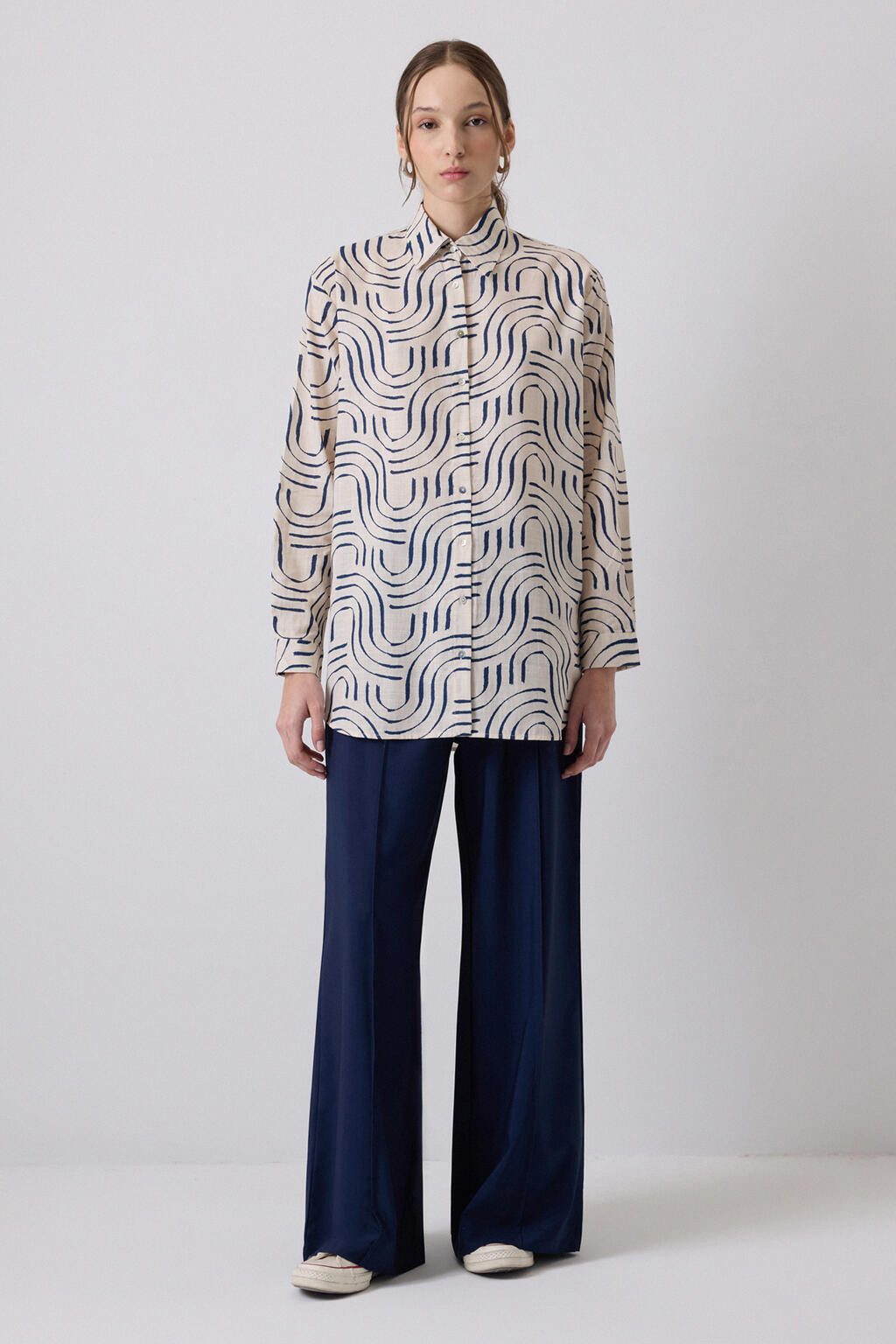 touche prive Hemdbluse 100 % gemustertes Oversize-Hemd aus Baumwolle