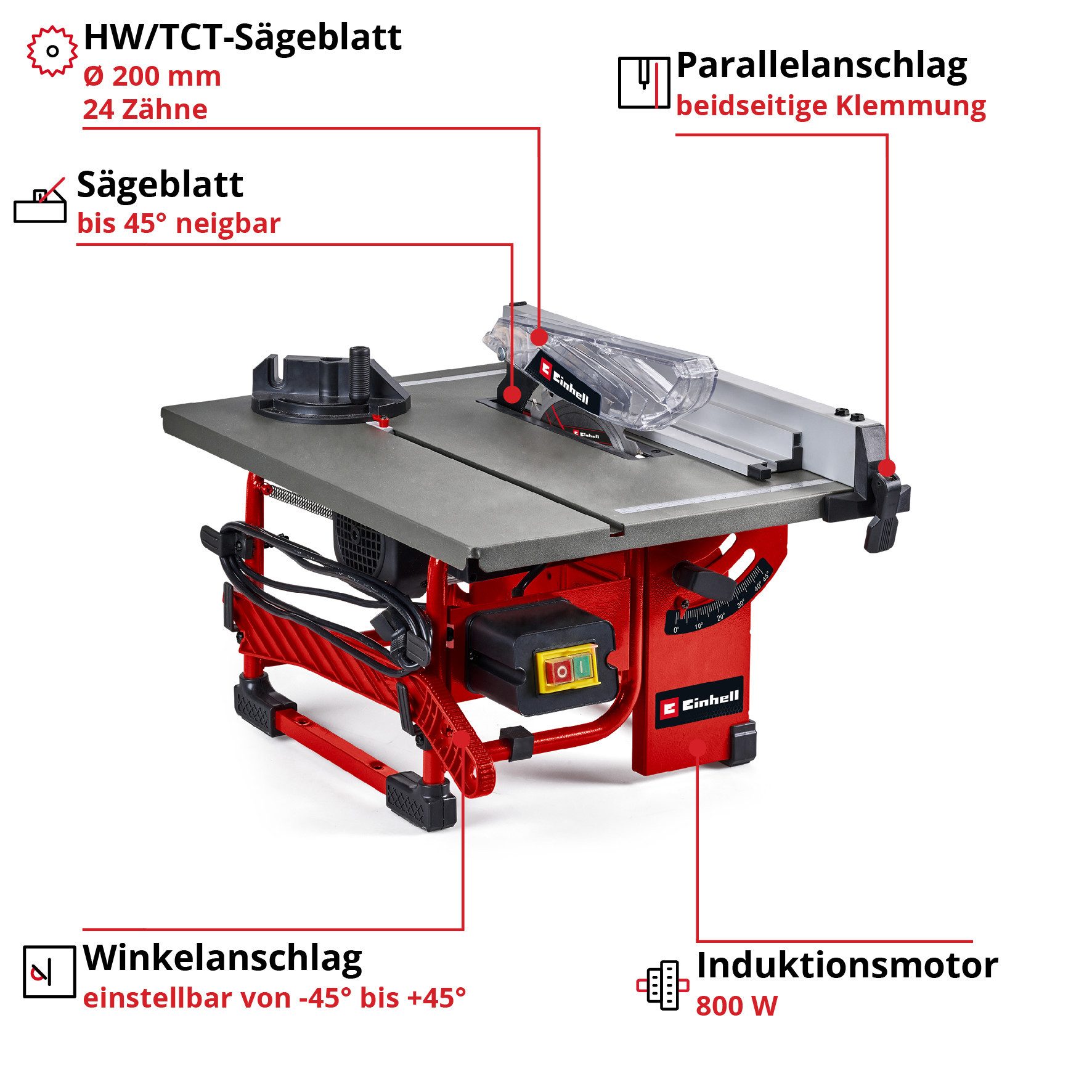Einhell Tischkreissäge TC-TS 8 I, 500 Watt, Sägeblattneigung um bis zu 45°