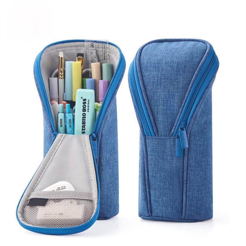 Rouemi Federmäppchen Große Kapazität Pencil Case,tragbare Schreibwarentasche zum Aufstellen Blau