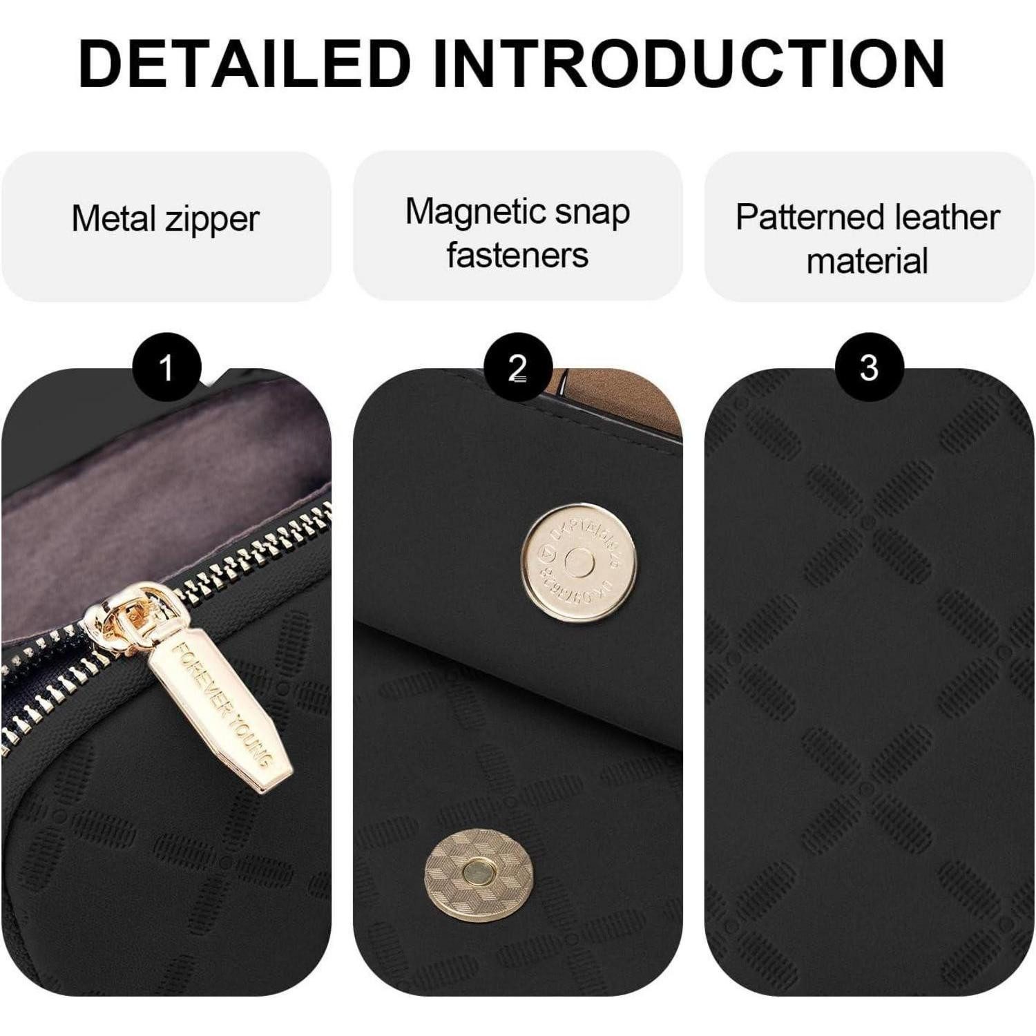 LuxusKollektion Umhängetasche Handytasche Damen Kunstleder RFID Umhängetasche groß Schwarz braun – Bild 3 von 5