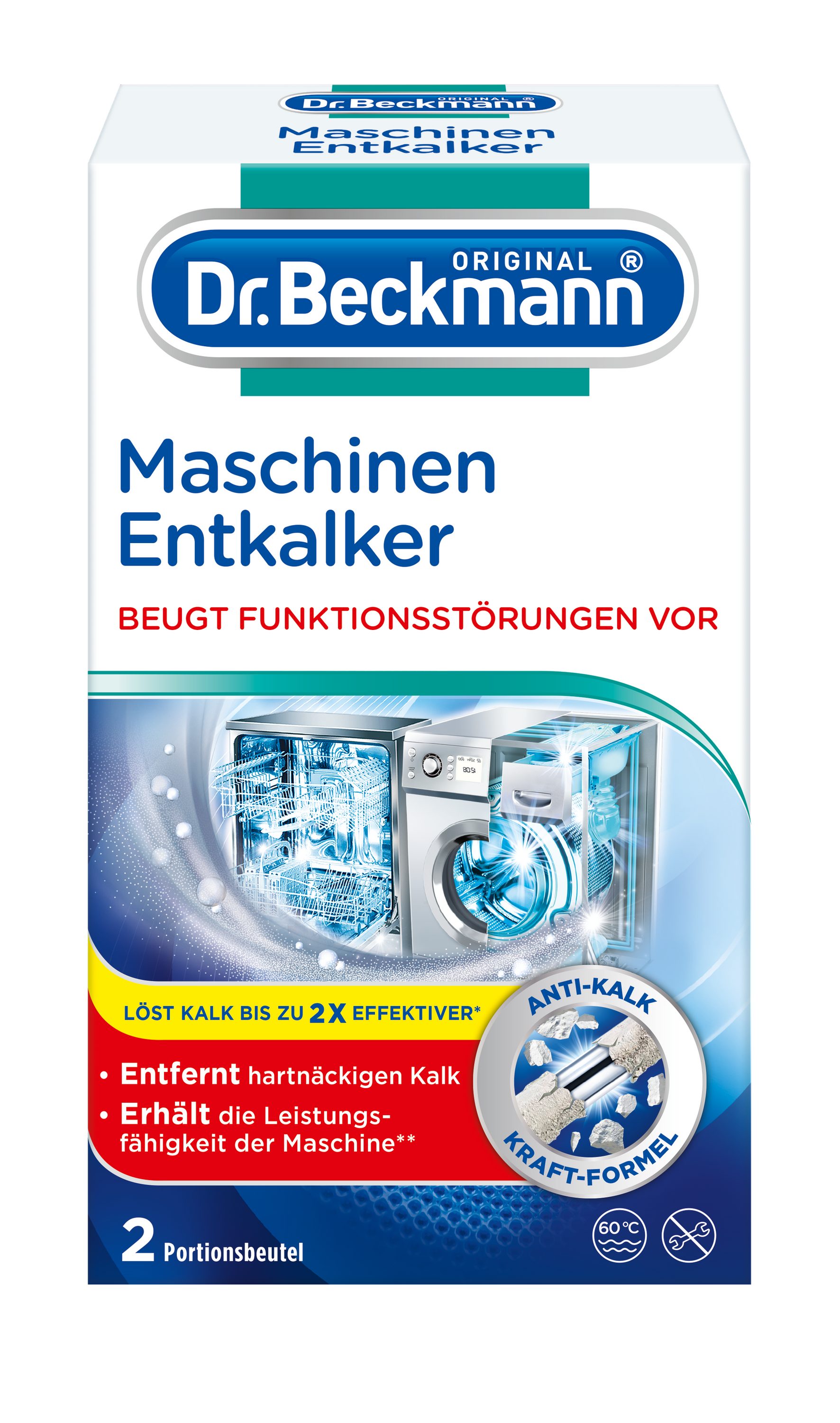 Dr. Beckmann Maschinen-Entkalker, gegen hartnäckigen Kalk, 2x 50 g Entkalker