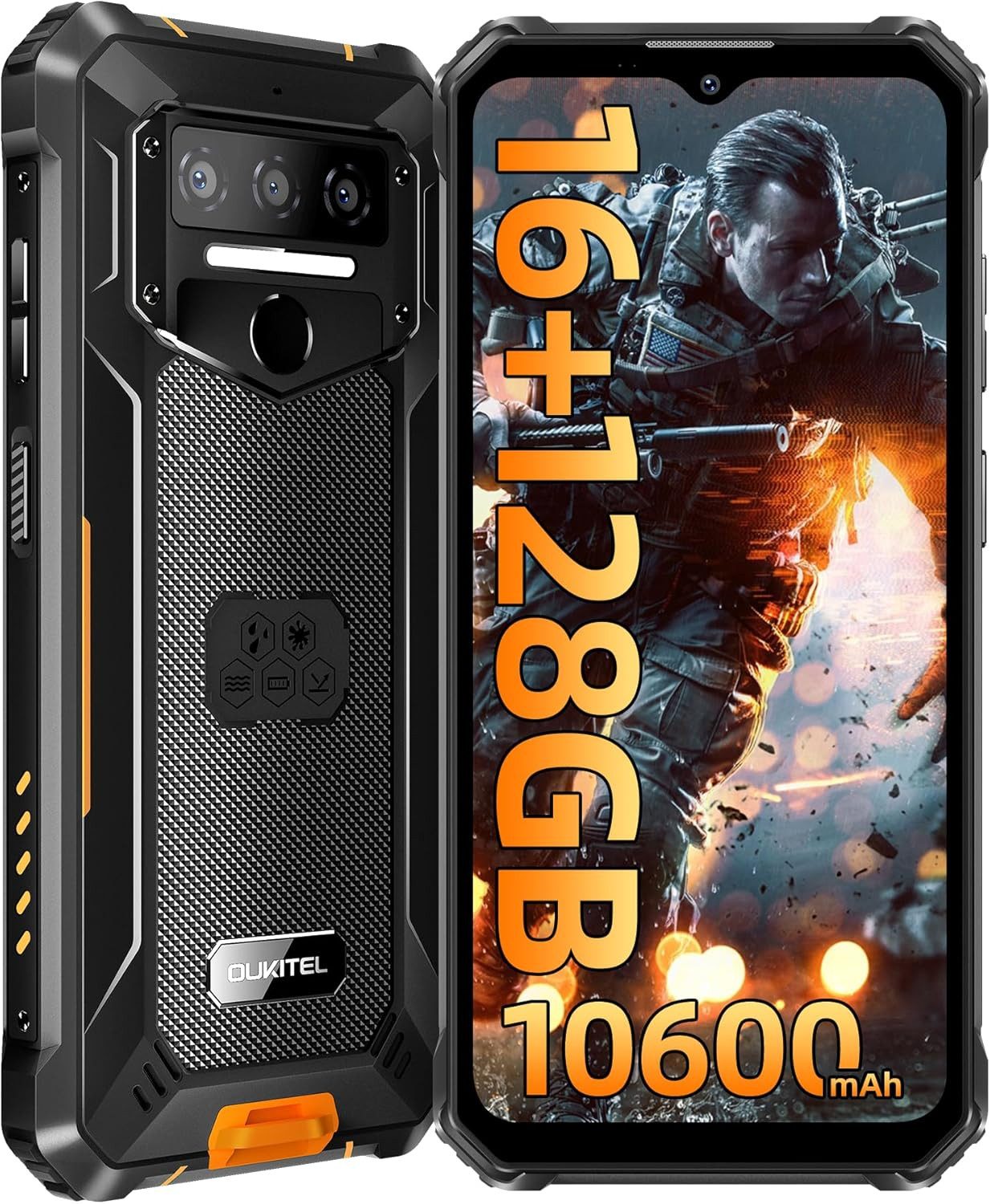 OUKITEL WP23 Pro 16GB RAM + 128GB ROM 4G Outdoor Smartphone (16,56 cm/6.52 Zoll, 128 GB Speicherplatz, 13 MP Kamera, 10600mAh, 6,52'' Display, IP68/IP69K, Dual SIM 4G, NFC, GPS)