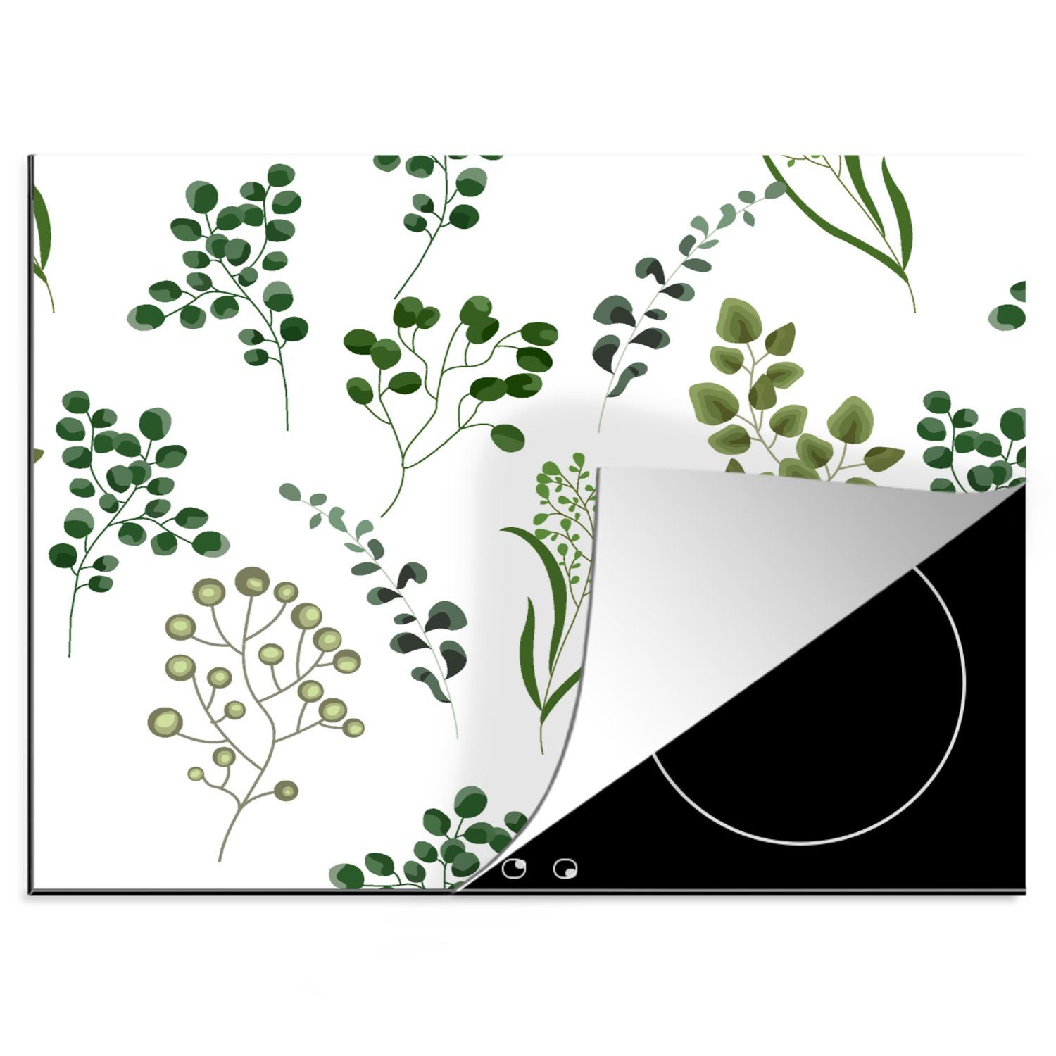 MuchoWow Herdblende-/Abdeckplatte Kräuter - Eukalyptus - Gestaltung, Vinyl, (1 tlg), 60x52 cm, Mobile Arbeitsfläche nutzbar, Ceranfeldabdeckung | Herdabdeckplatten