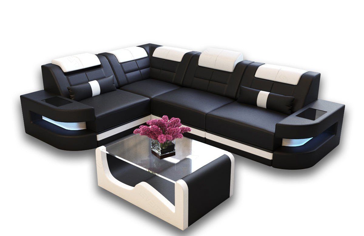 Couch, LED, Form Bettfunktion Dreams Schlafsofa, Sofa Ledercouch mit L Leder mit Ecksofa als wahlweise Como Ledersofa, Sofa Designersofa