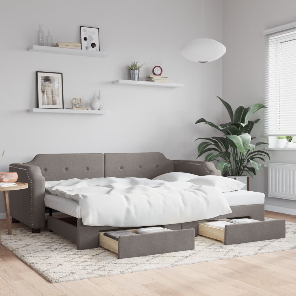 vidaXL Bett, Tagesbett Ausziehbar mit Schubladen Taupe 100x200 cm Stoff günstig online kaufen