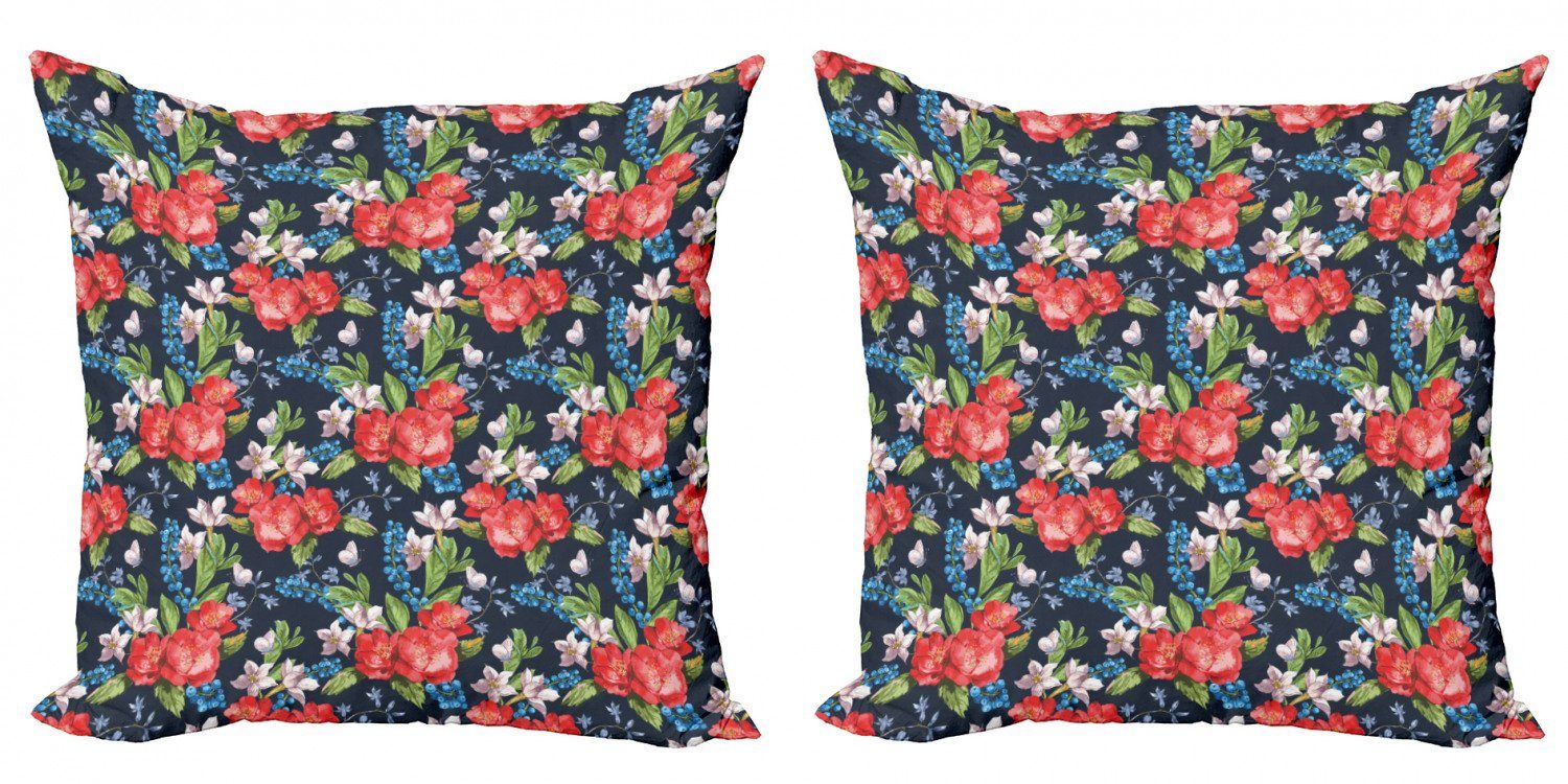 Kissenbezüge Modern Accent Doppelseitiger Digitaldruck, Abakuhaus (2 Stück), Blumen Heidelbeeren Green Leaves