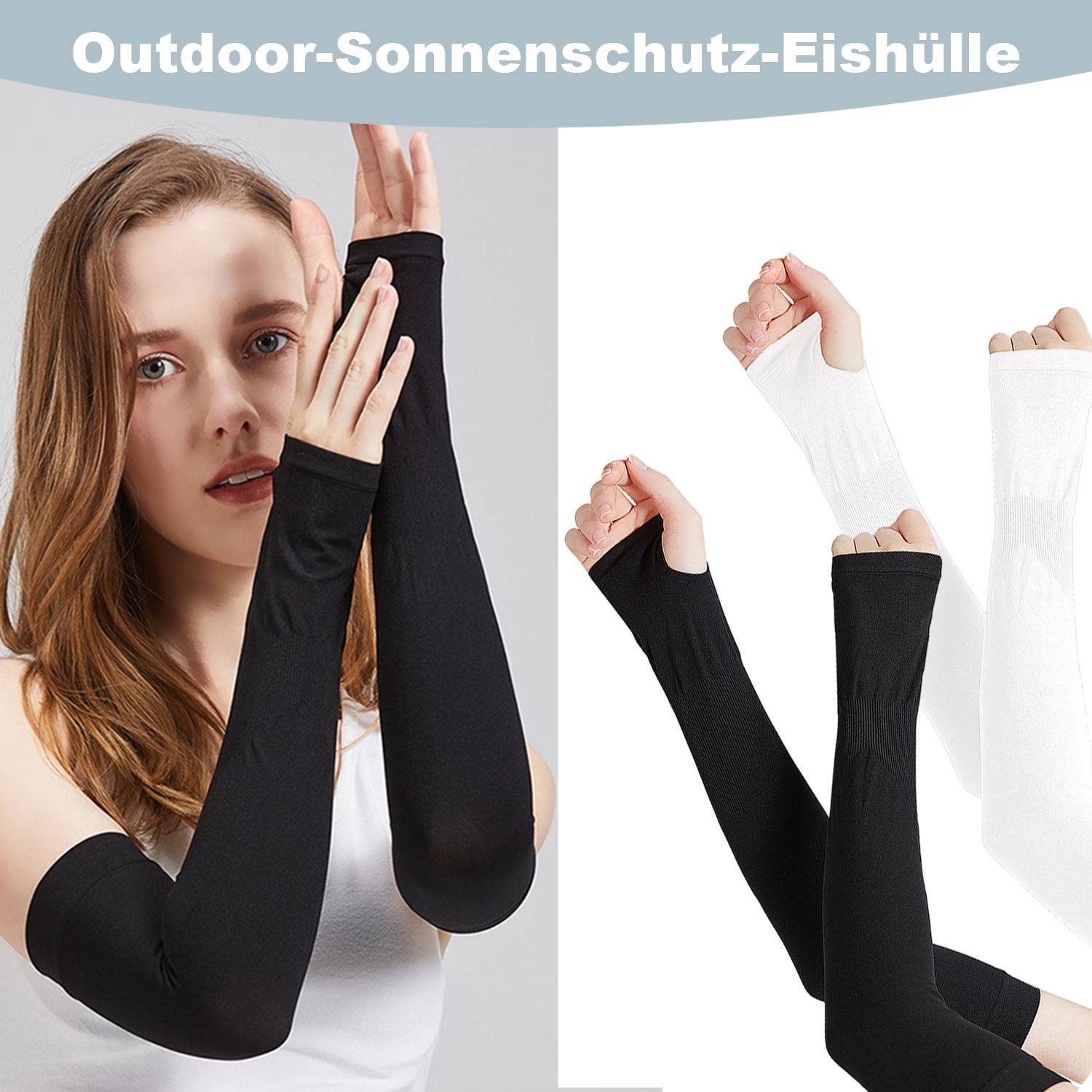 Refttenw Armlinge 2 Paar UV-Schutz Armstulpen, Sonnenschutz Armwärmer Ärmel für Outdoor mit Daumenloch