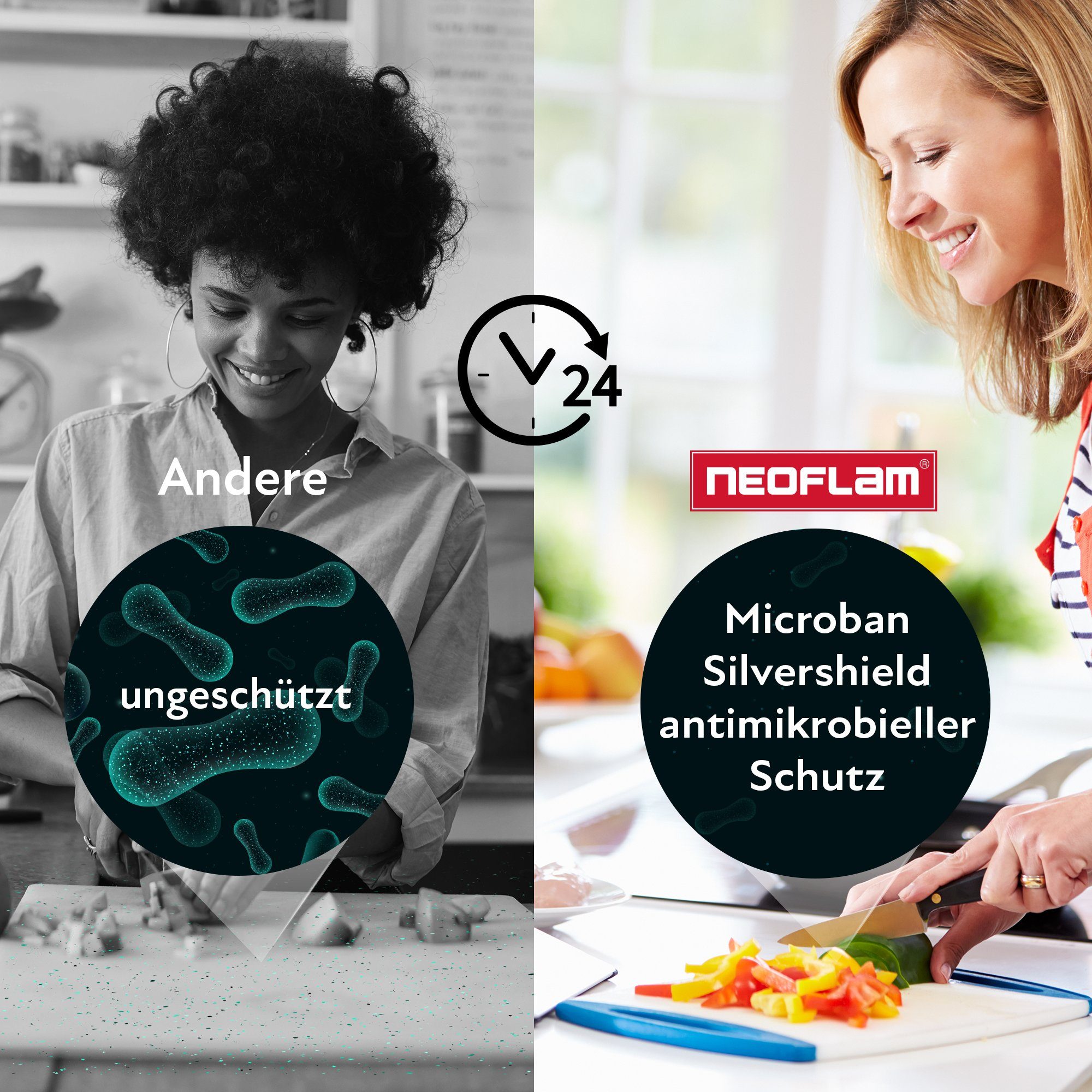 NEOFLAM® Schneidebrett BiJu Antibakterielles Schneidebrettset, 3tlg. - Rot/Blau/Grün, Kunststoff (PP), (3-St)